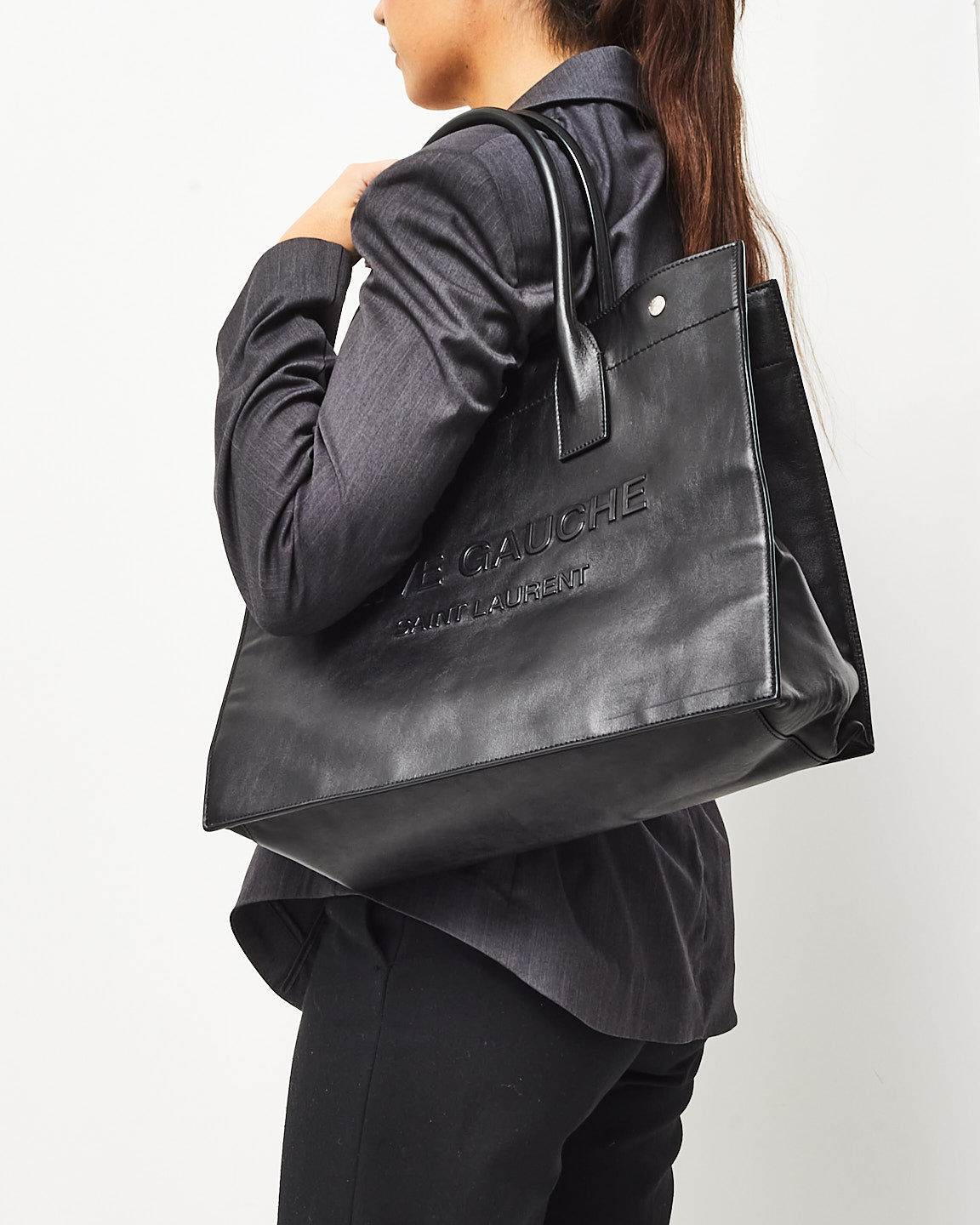 Saint Laurent Black Smooth Leather Large Rive Gauche Tote