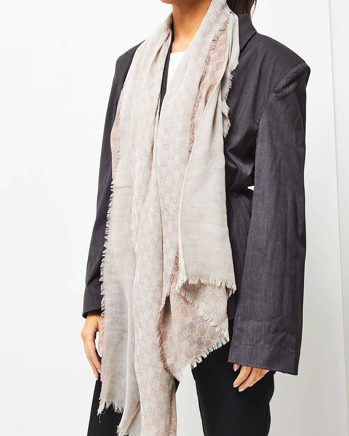 Gucci Beige GG Monogram Wool Blend Scarf