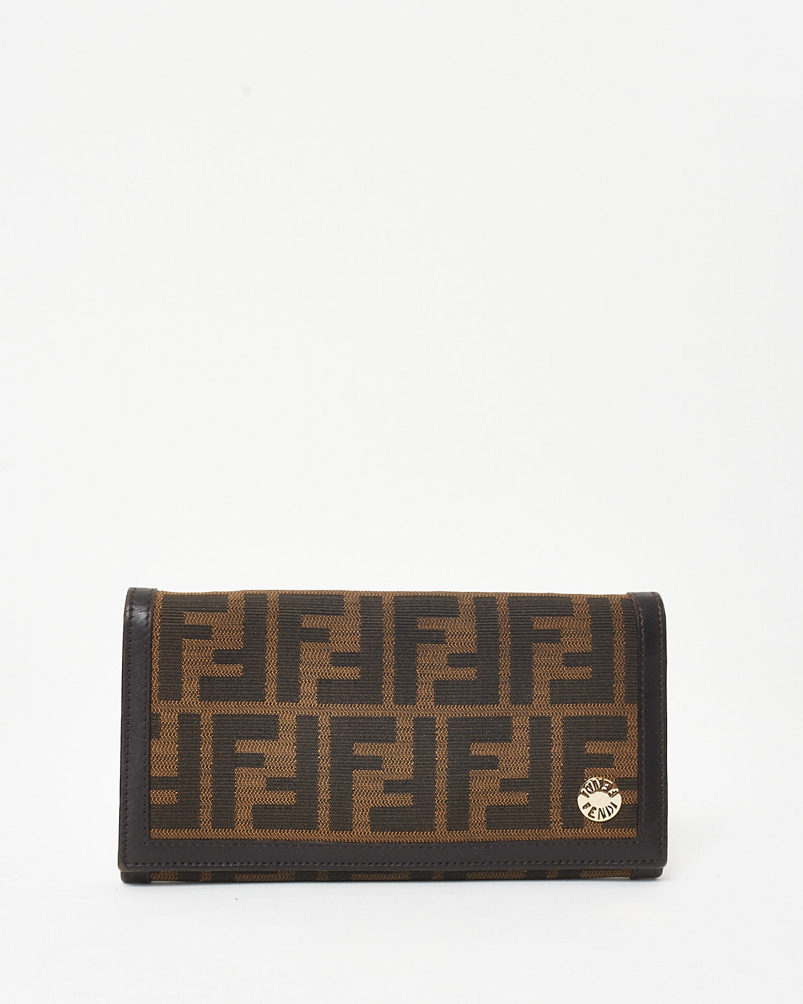 Fendi Vintage Brown Leather Trim & Tobacco Zucca Print Canvas Continental Wallet