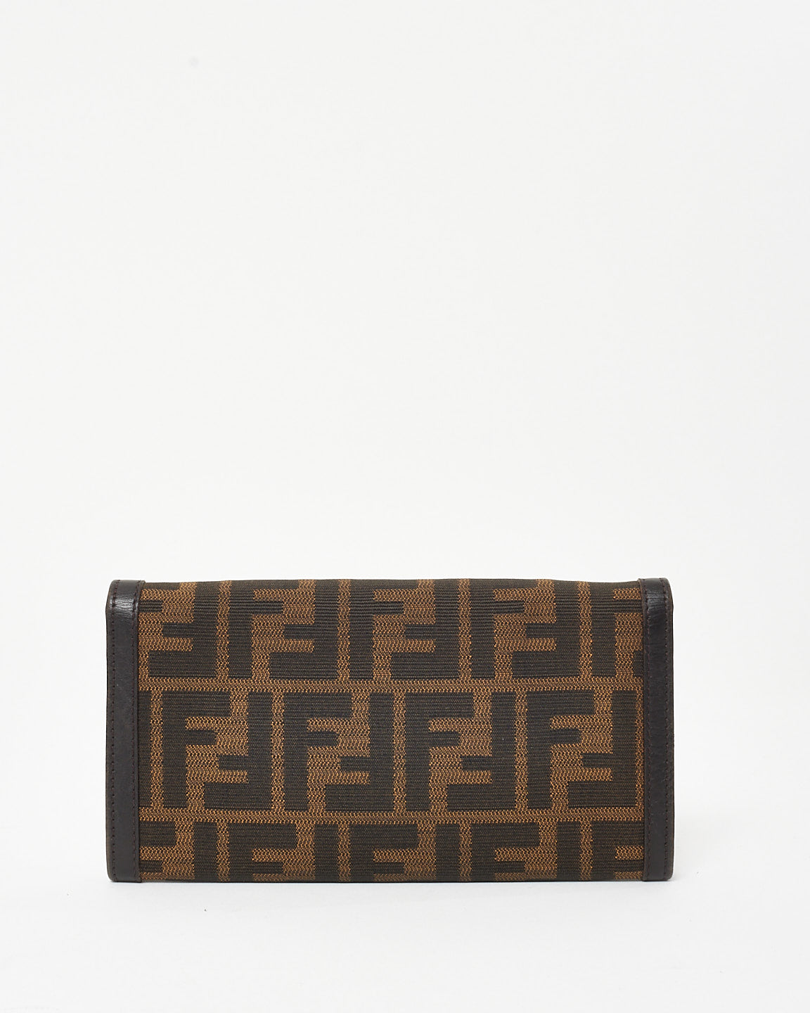 Fendi Vintage Brown Leather Trim & Tobacco Zucca Print Canvas Continental Wallet