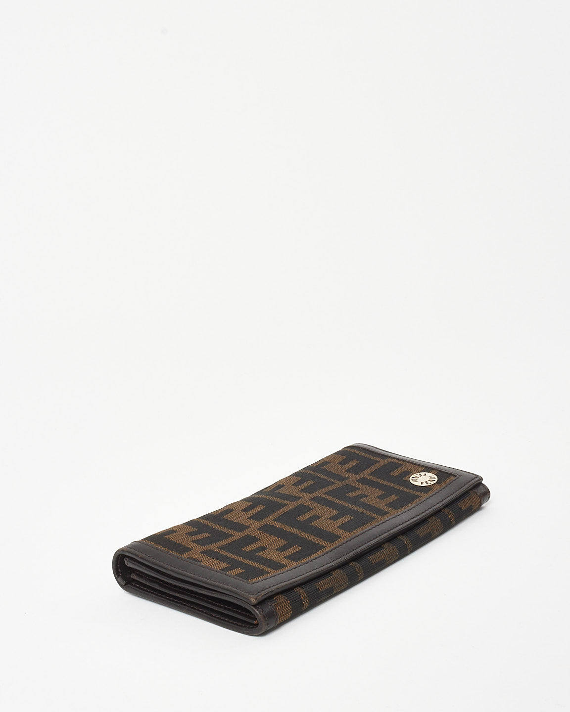 Fendi Vintage Brown Leather Trim & Tobacco Zucca Print Canvas Continental Wallet