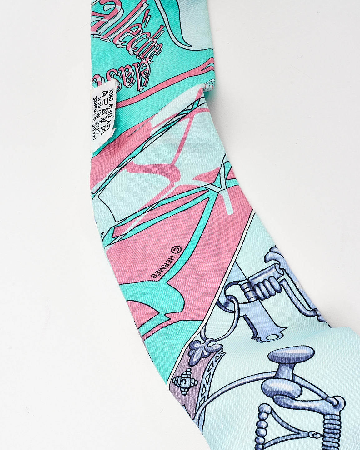 Hermès Turquoise/Pink/Purple Caleche Mors Et Bouteilles Silk Twilly Scarf