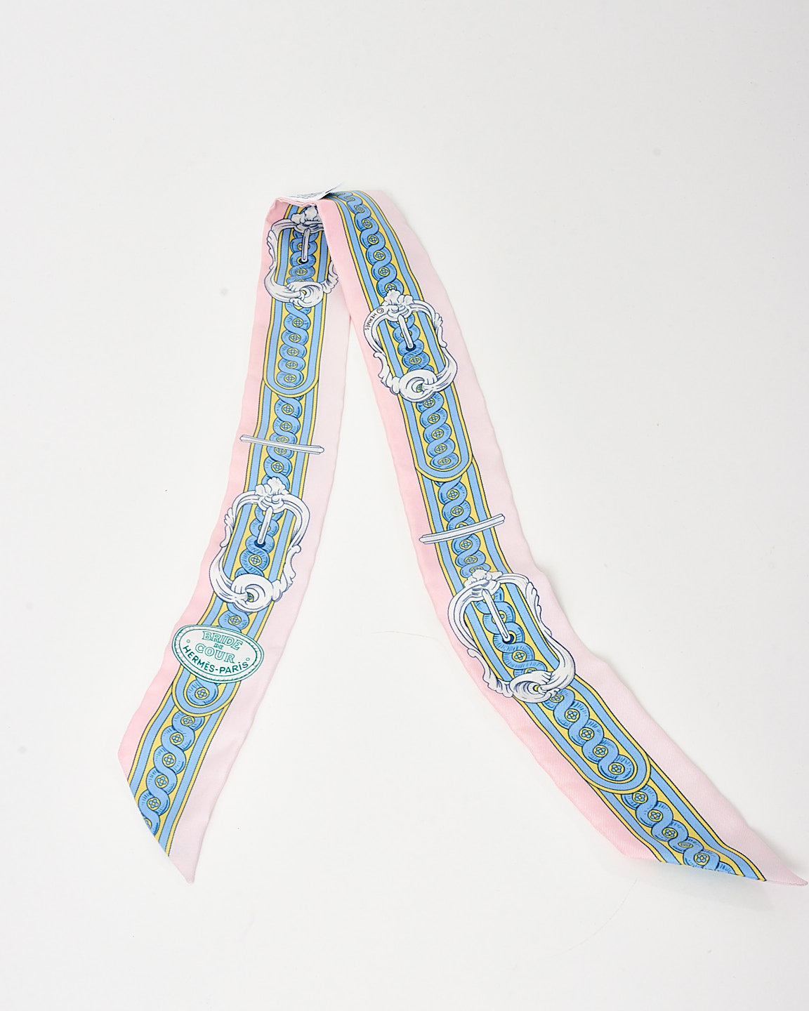 Hermès Pink/Blue/Yellow Silk Bride de Cour Silk Twilly Scarf