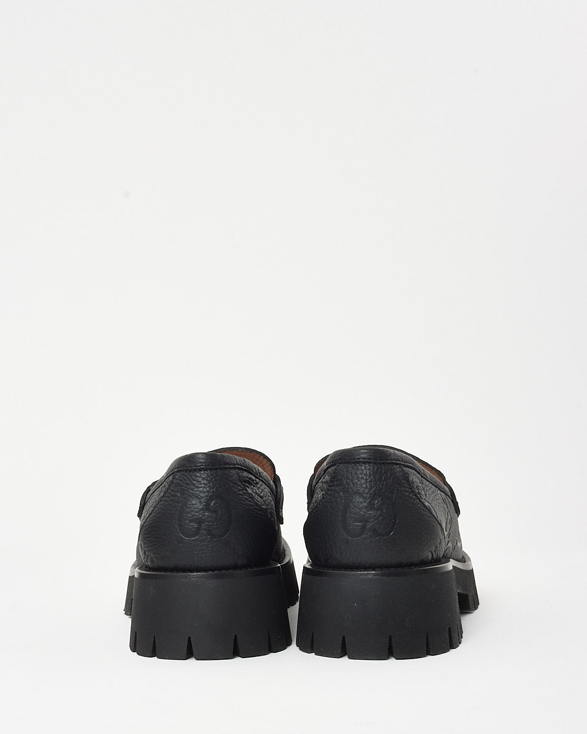 Gucci Black Piuma Calfskin Monogram GG Embossed Horsebit Rock 20mm Loafers - 40.5