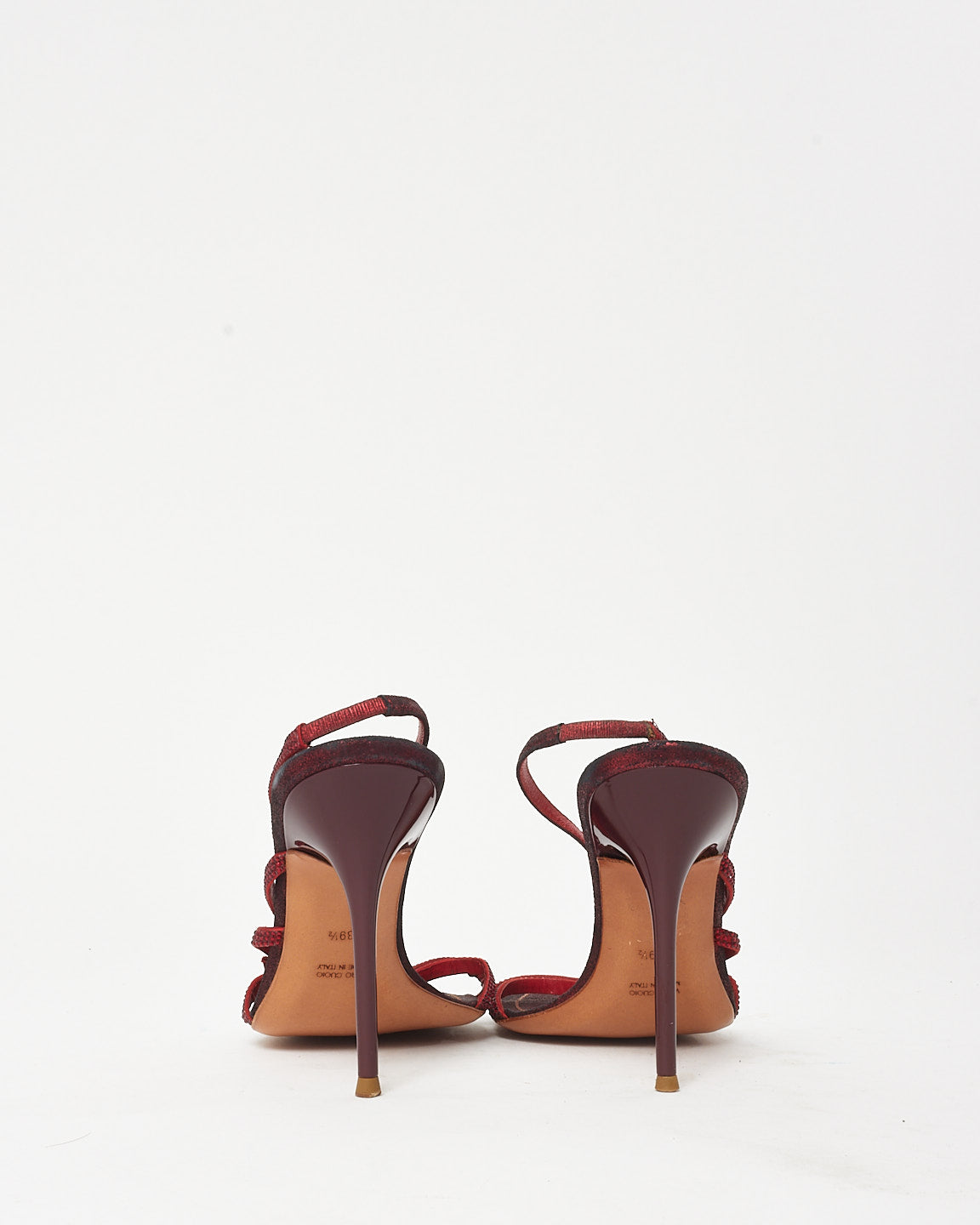 Rene Caovilla Burgundy Red Satin Glitter Bow Irina Sling Back Heels - 39.5