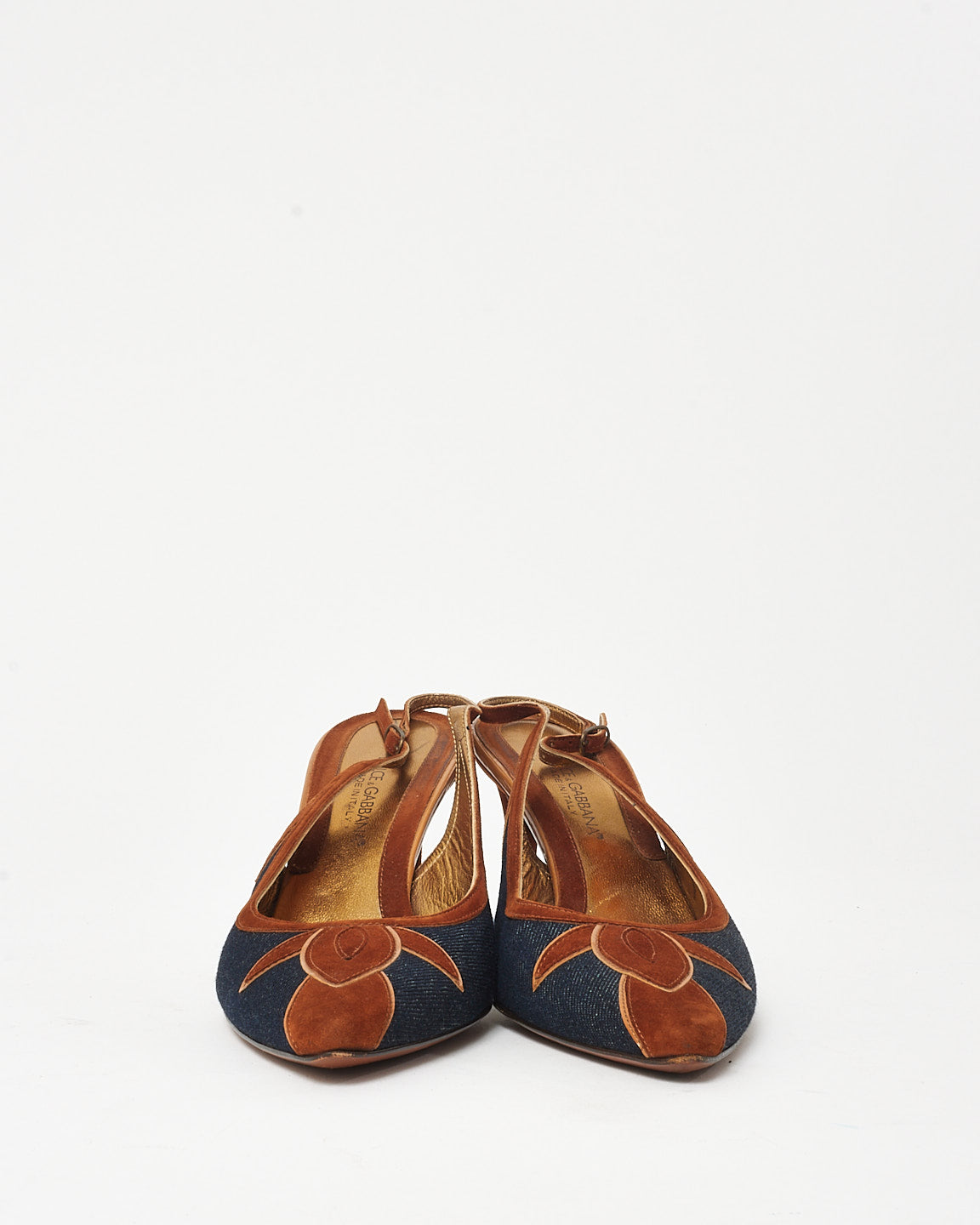 Dolce & Gabbana Vintage Blue Denim & Brown Suede Slingback Pumps - 39