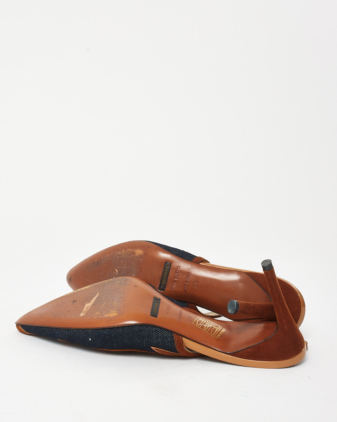 Dolce & Gabbana Vintage Blue Denim & Brown Suede Slingback Pumps - 39