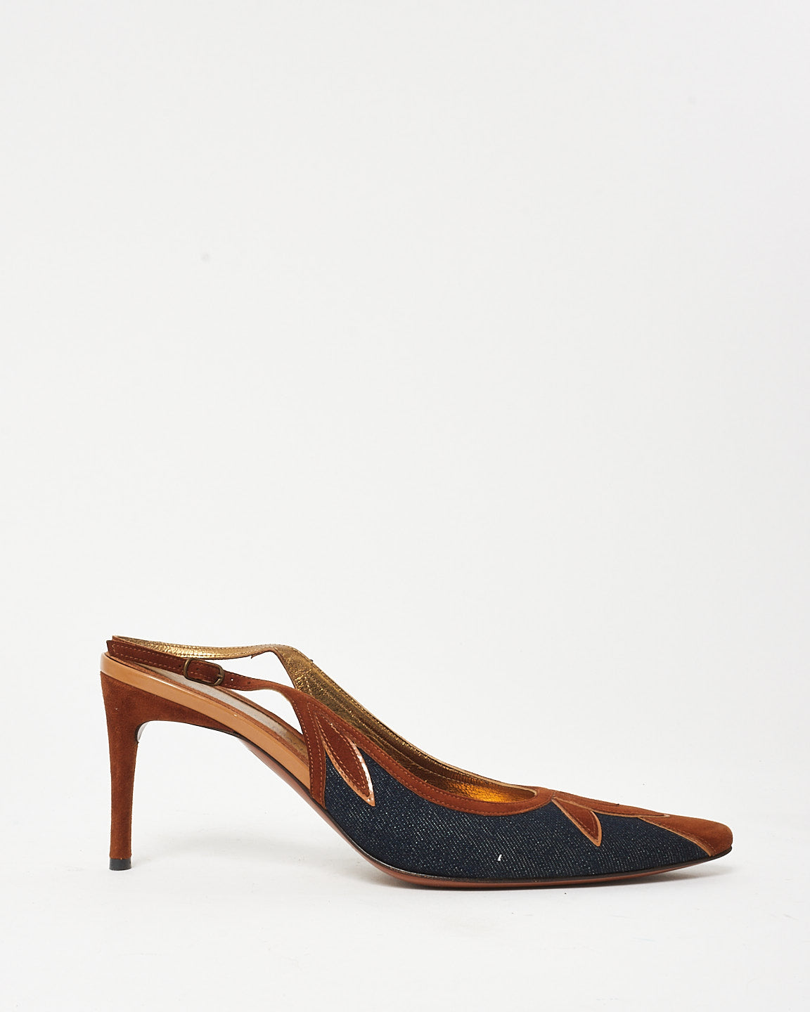 Dolce & Gabbana Vintage Blue Denim & Brown Suede Slingback Pumps - 39