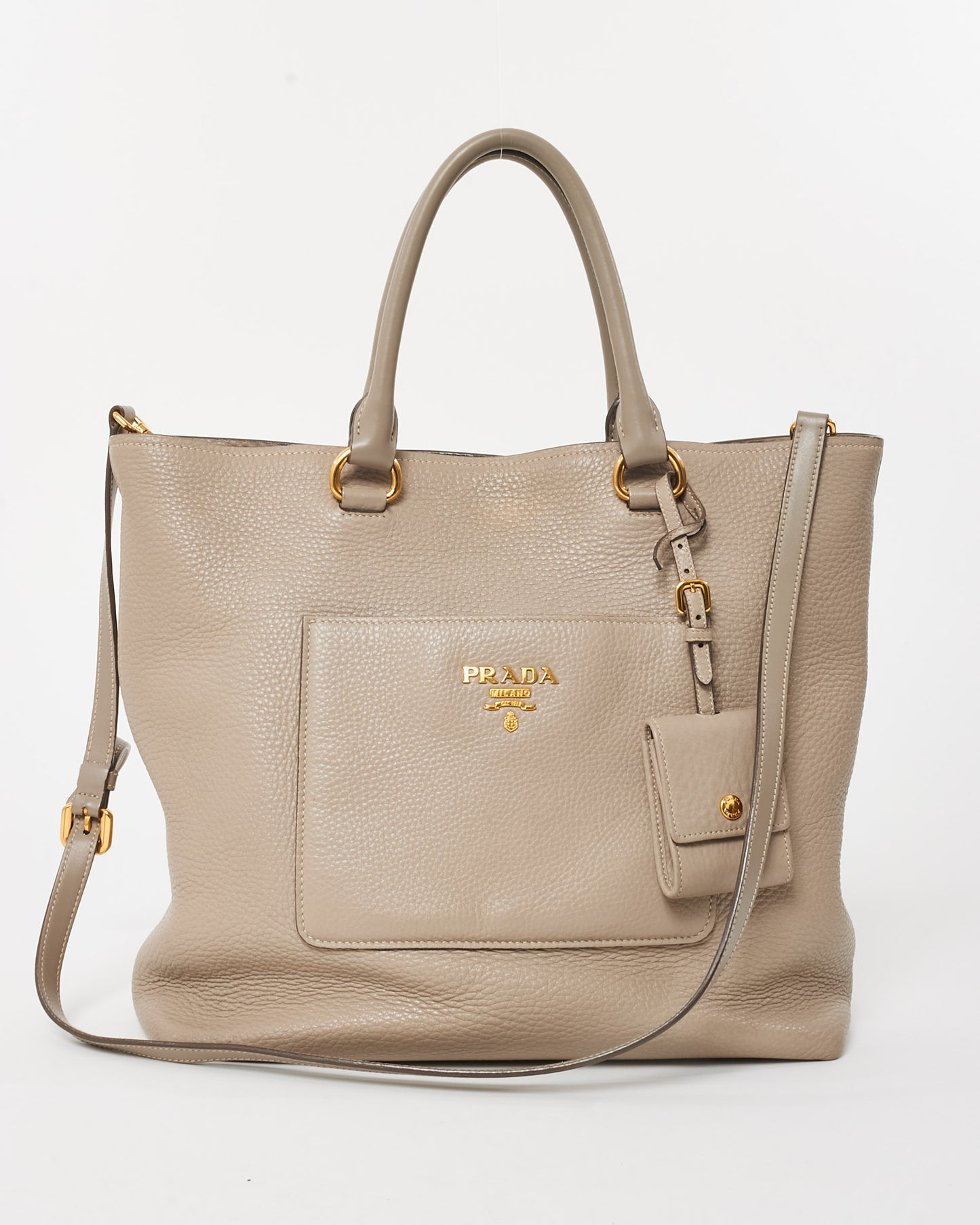 Prada Grey Daino Leather Two Way Tote Bag with Strap