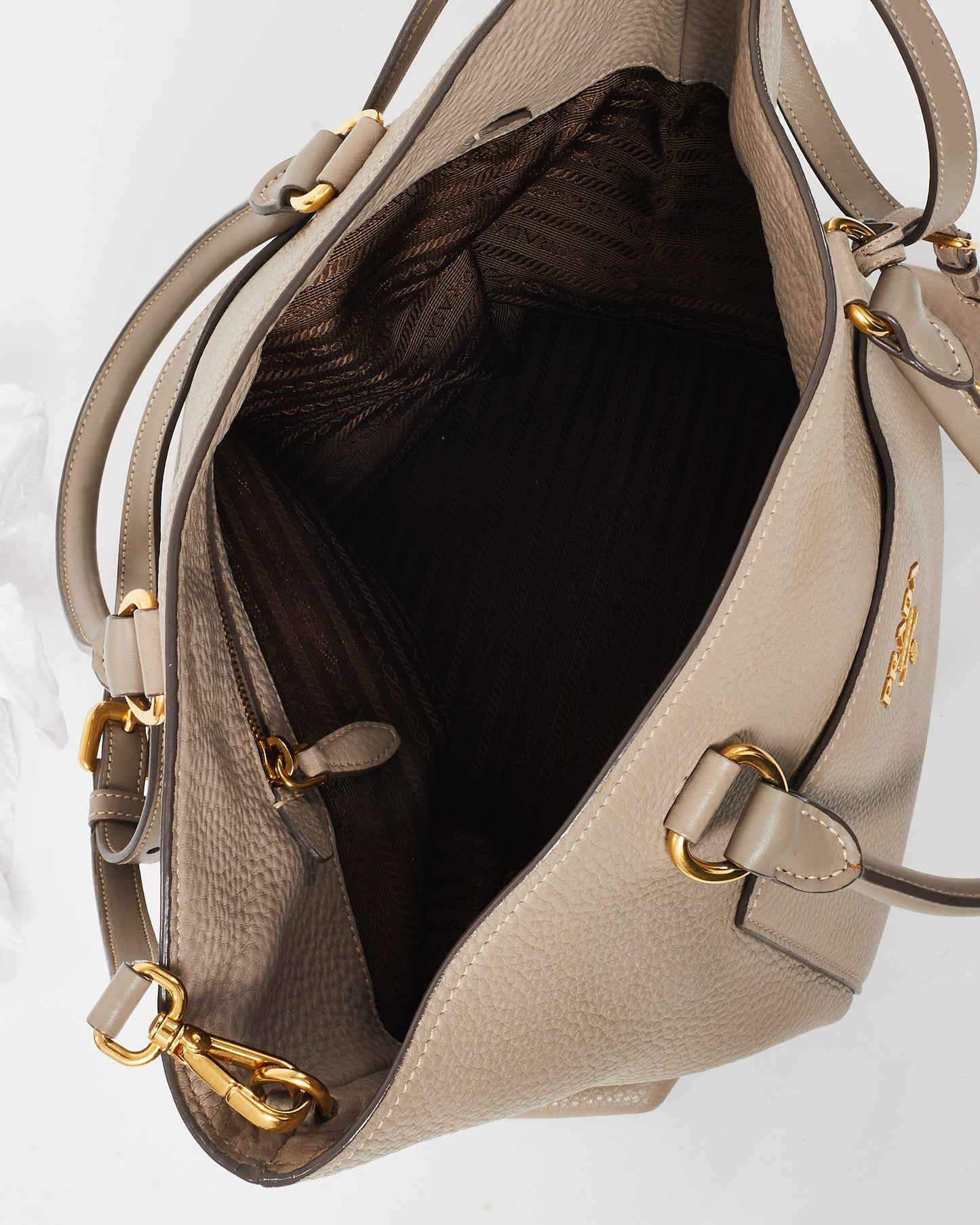 Prada Grey Daino Leather Two Way Tote Bag with Strap