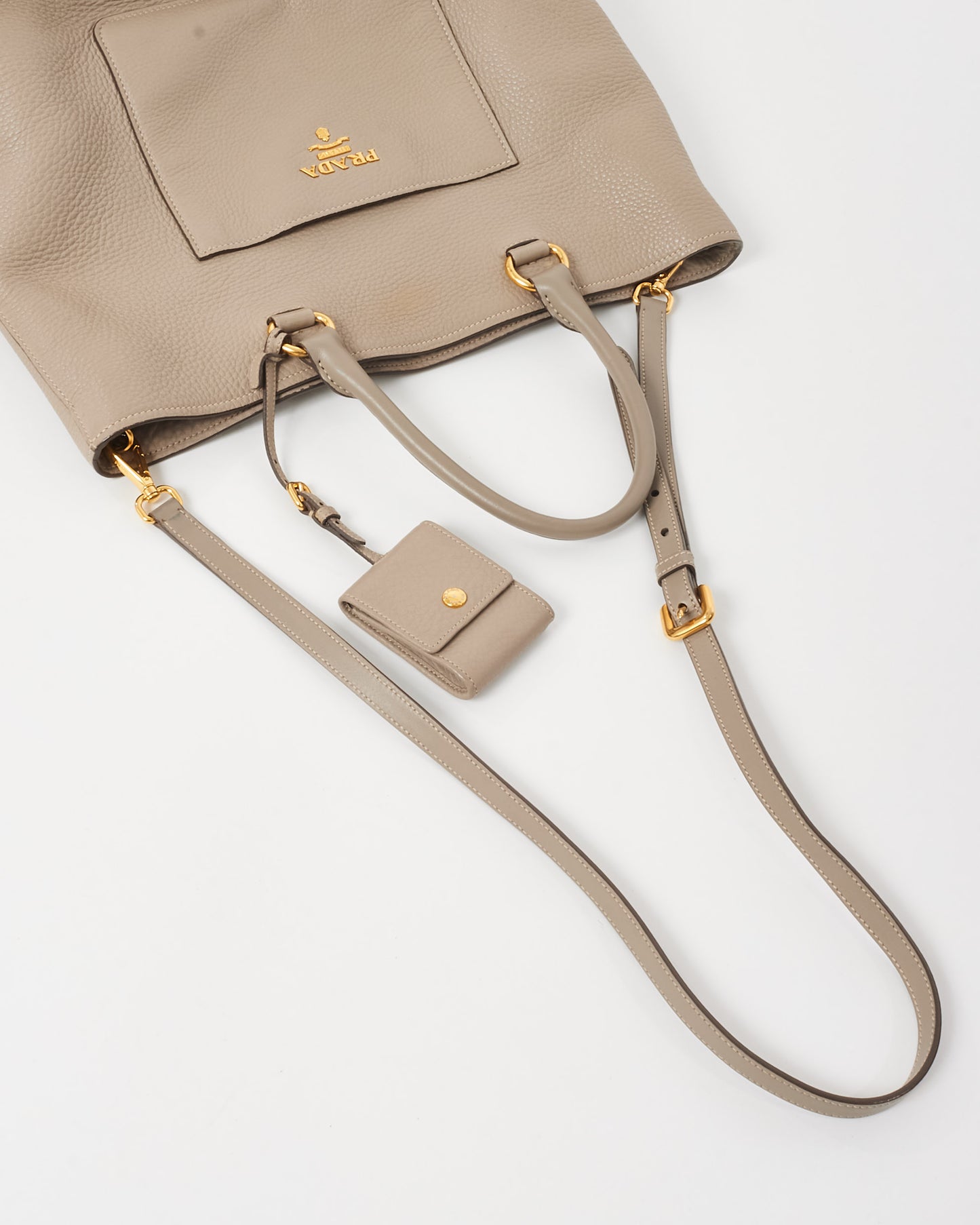 Prada Grey Daino Leather Two Way Tote Bag with Strap