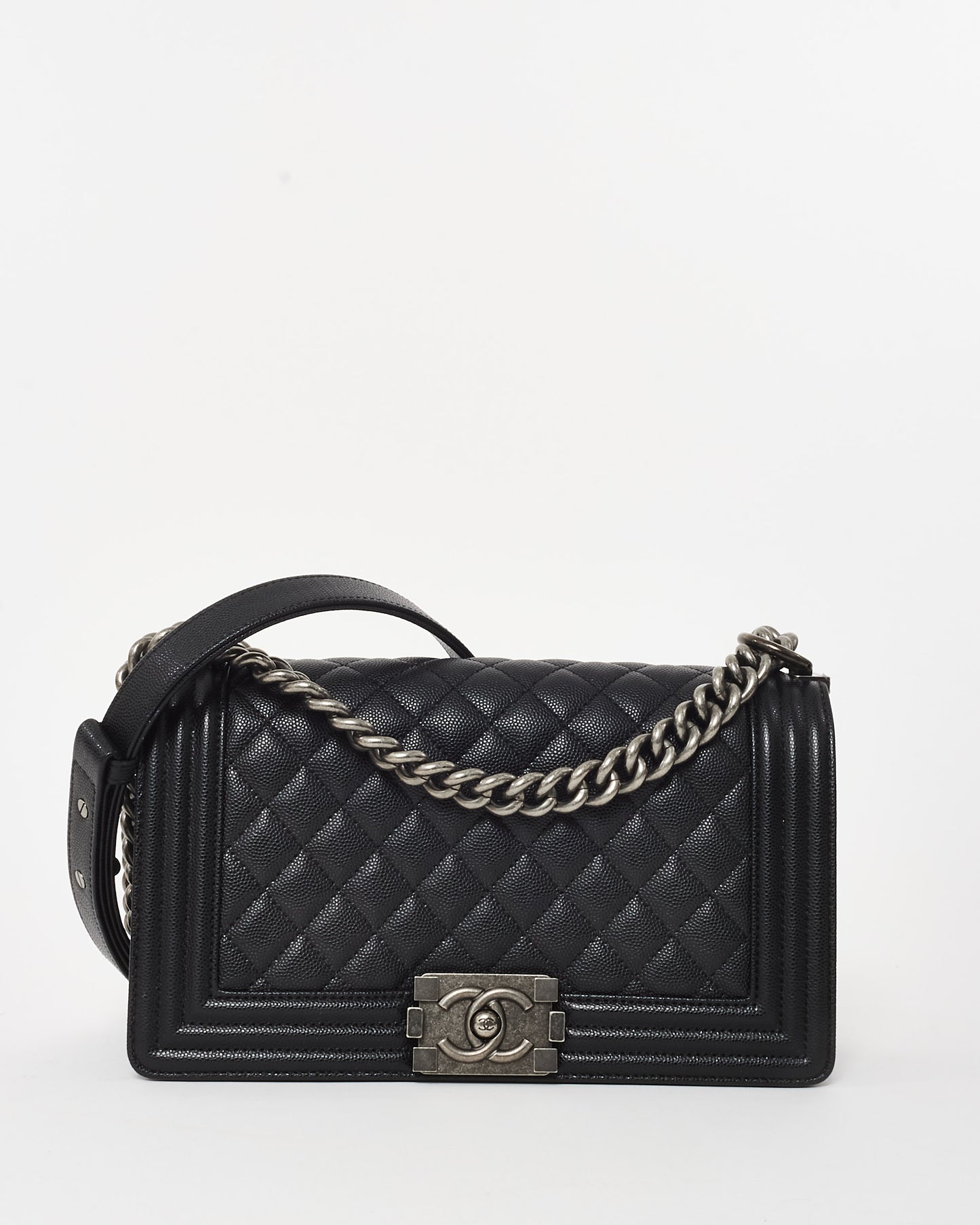 Chanel Black Caviar Leather Old Medium Boy Bag w/ RHW