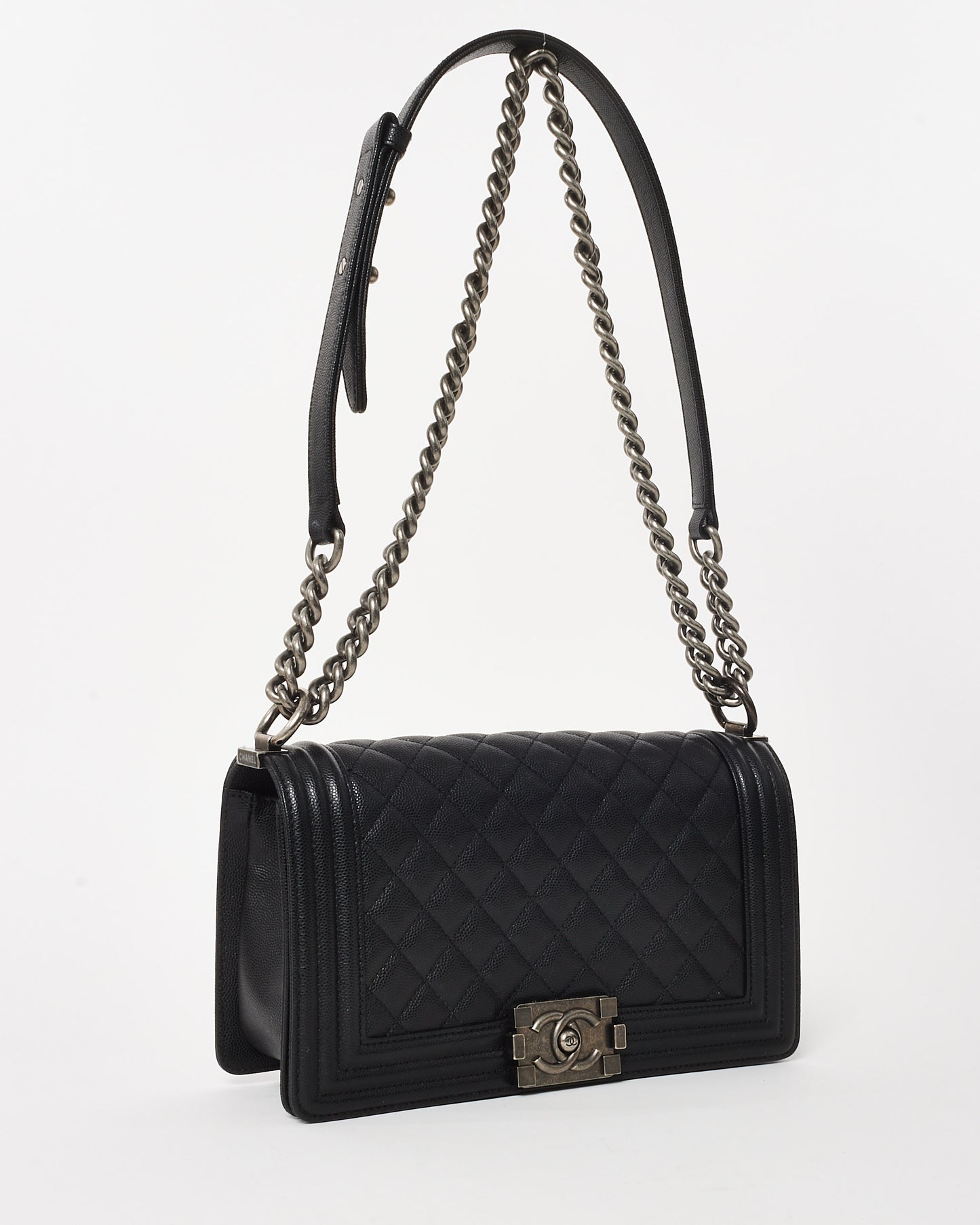 Chanel Black Caviar Leather Old Medium Boy Bag w/ RHW