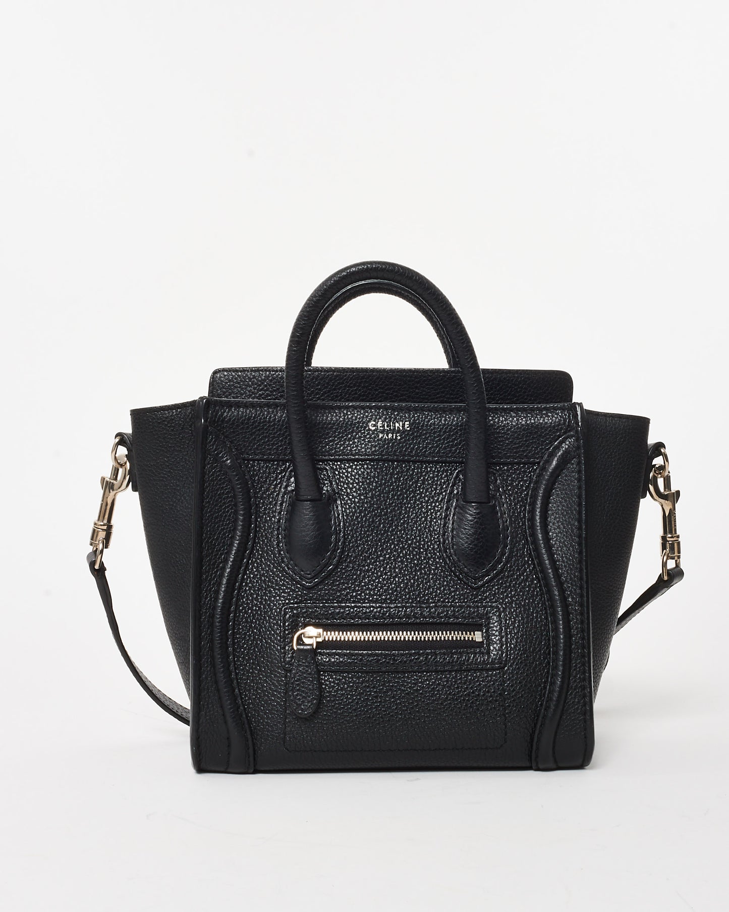 Celine Black Drummed Leather Nano Luggage Bag