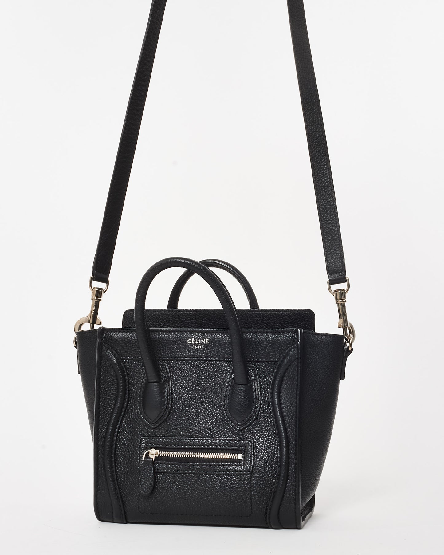 Celine Black Drummed Leather Nano Luggage Bag