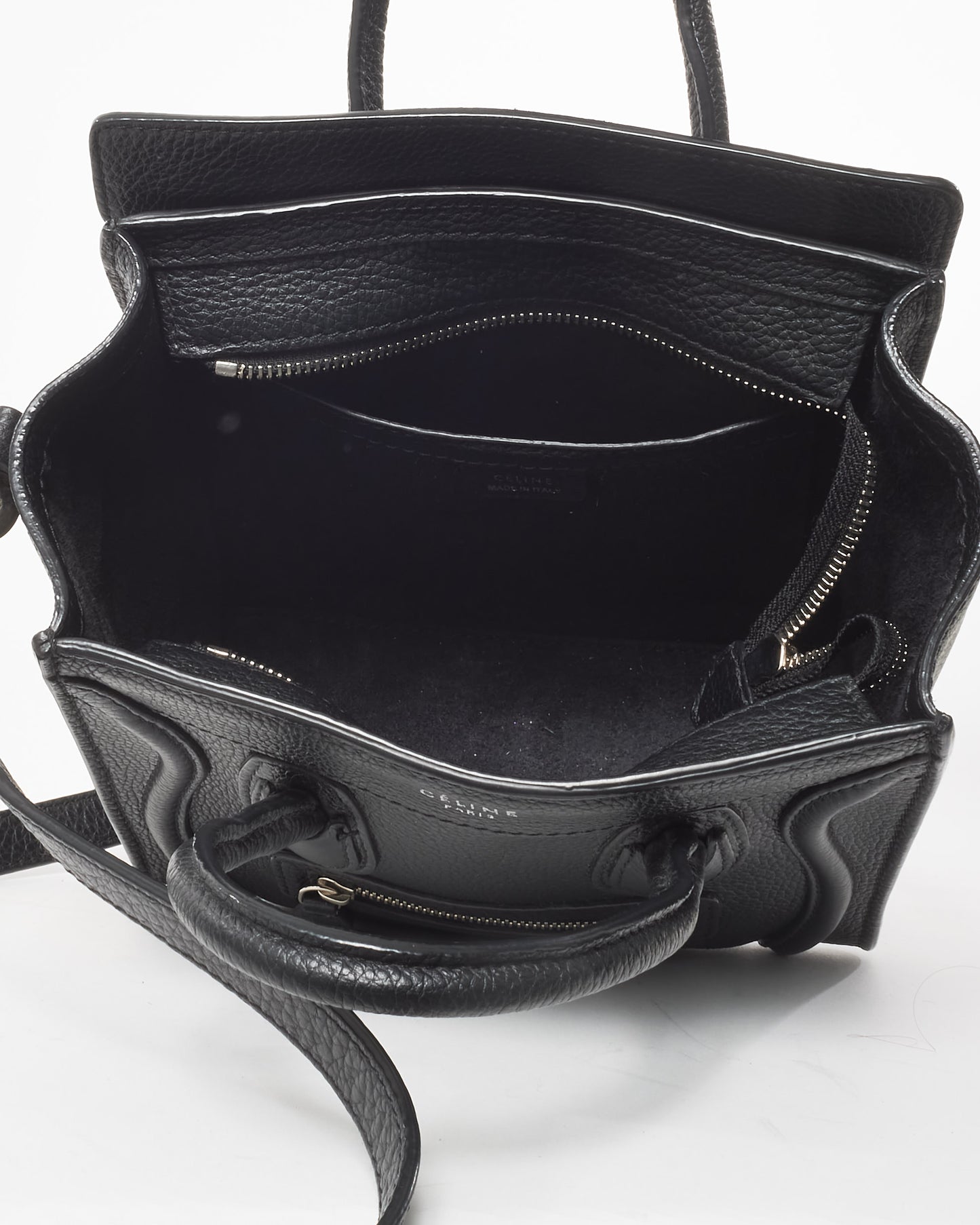 Celine Black Drummed Leather Nano Luggage Bag