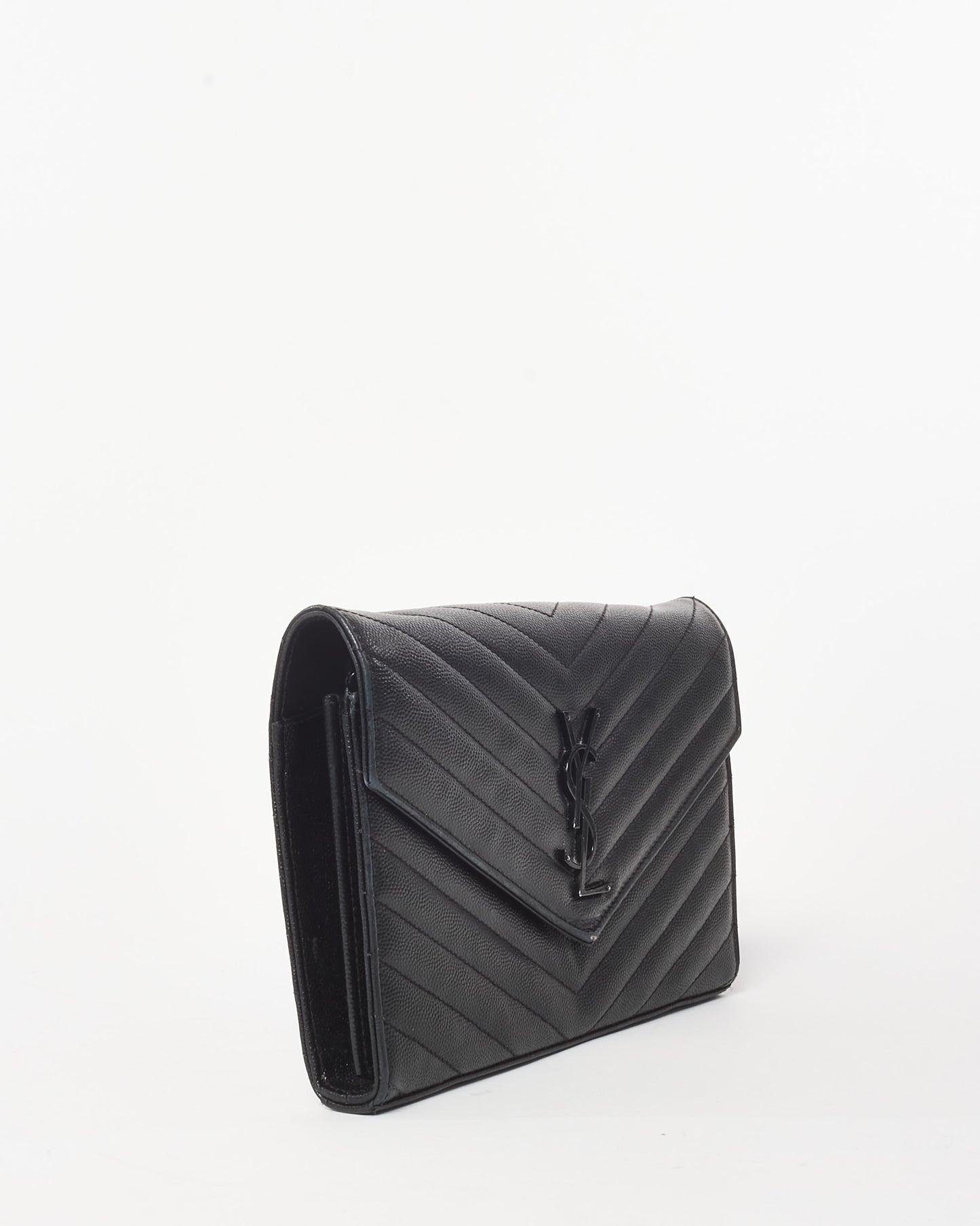 Saint Laurent Black Grain de Poudre Leather Classic Cassandre Chain Wallet Crossbody BHW