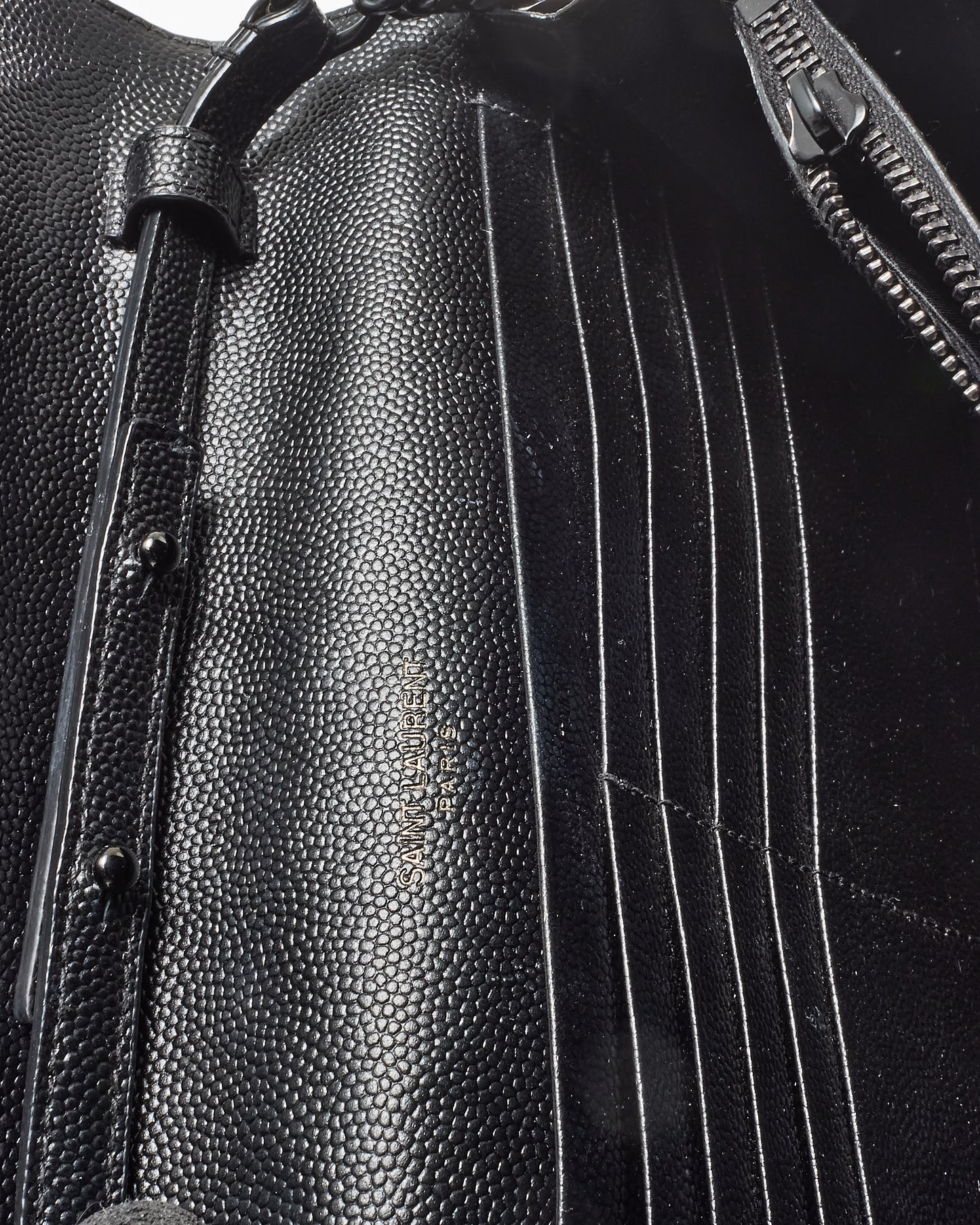 Saint Laurent Black Grain de Poudre Leather Classic Cassandre Chain Wallet Crossbody BHW