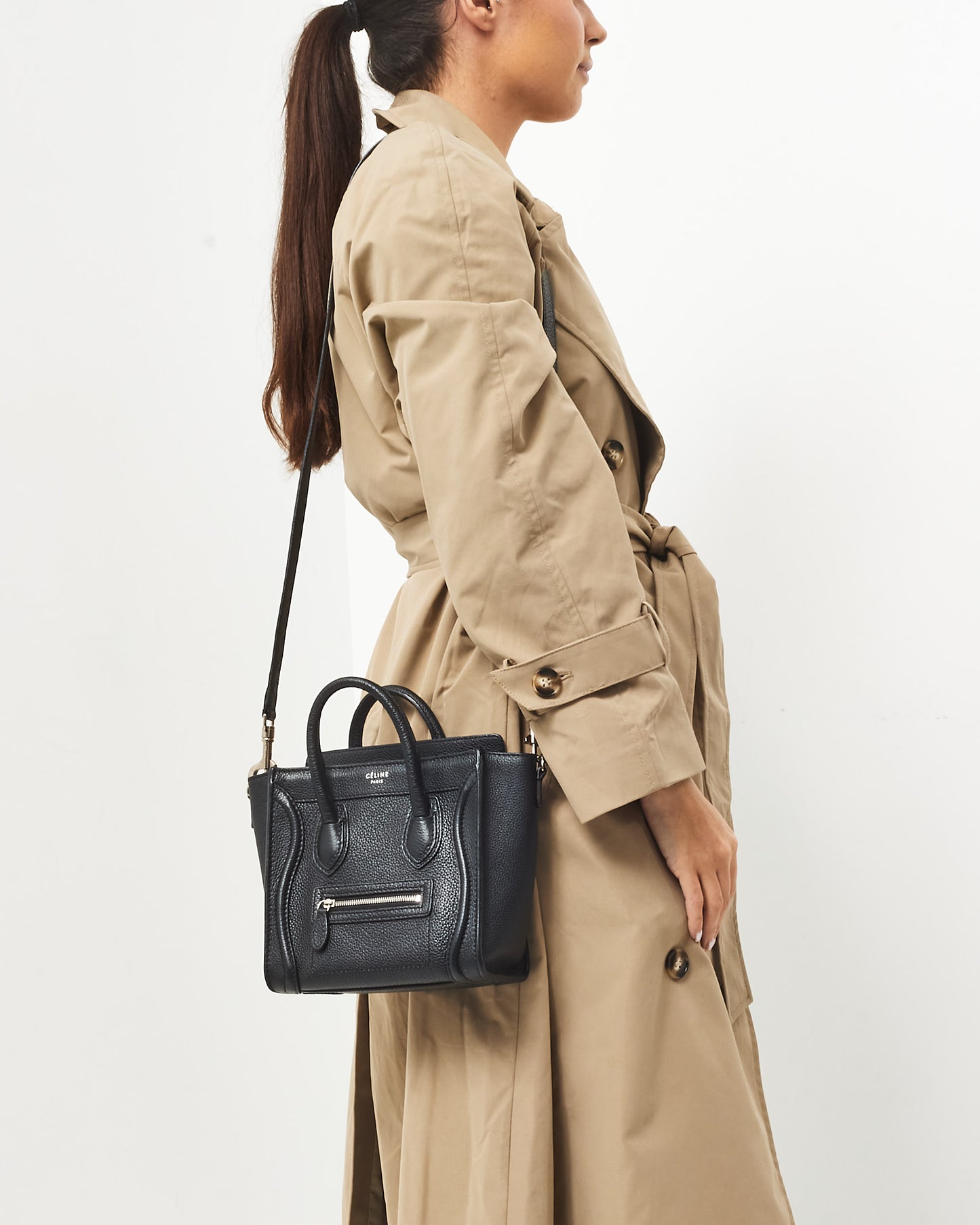 Celine Black Drummed Leather Nano Luggage Bag