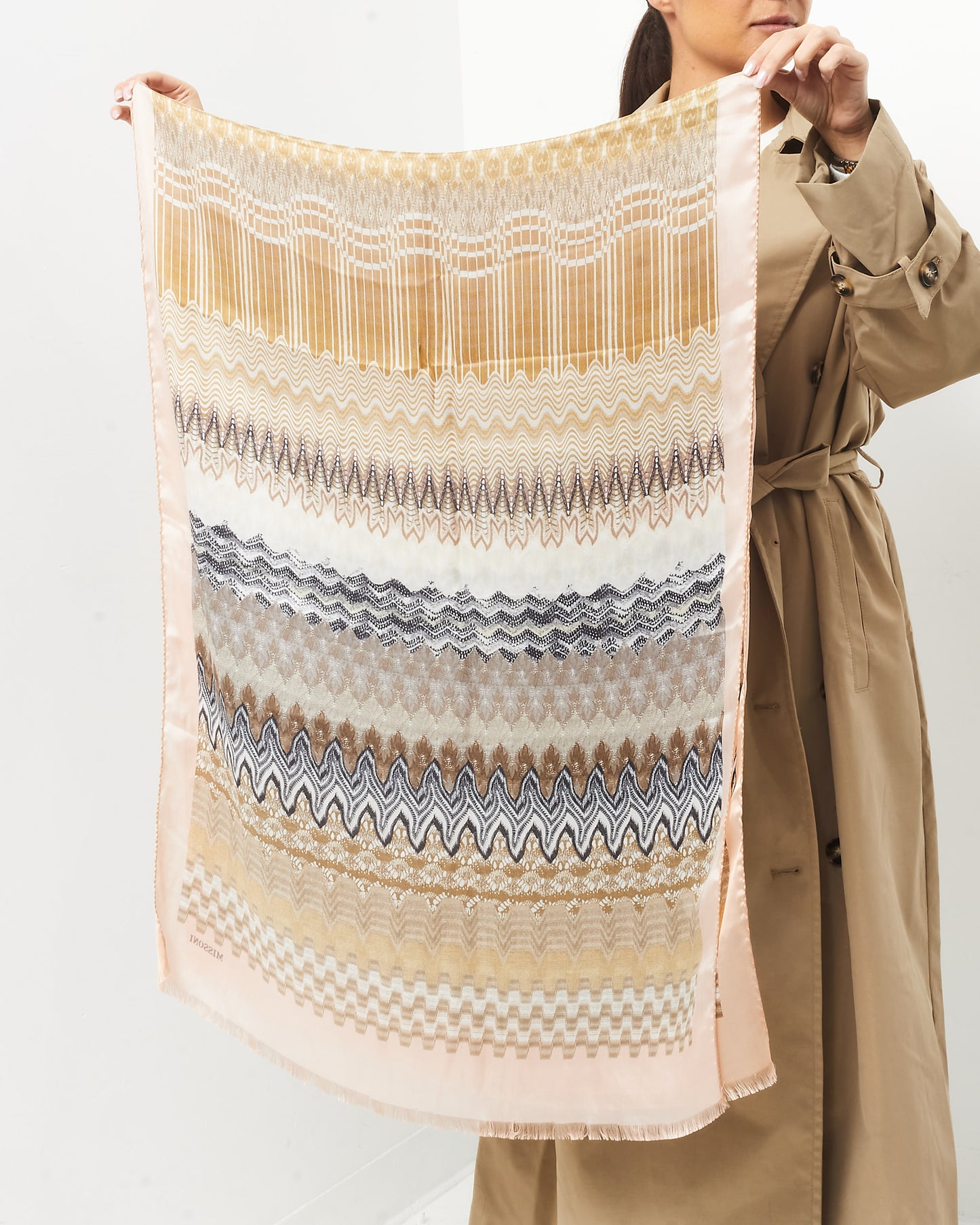 Missoni Gold Multi Zigzag Print Silk Scarf