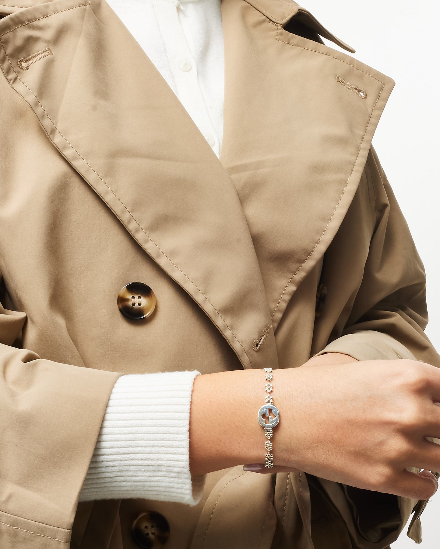 Gucci Sterling Silver Interlocking GG Station Flower Chain Bracelet