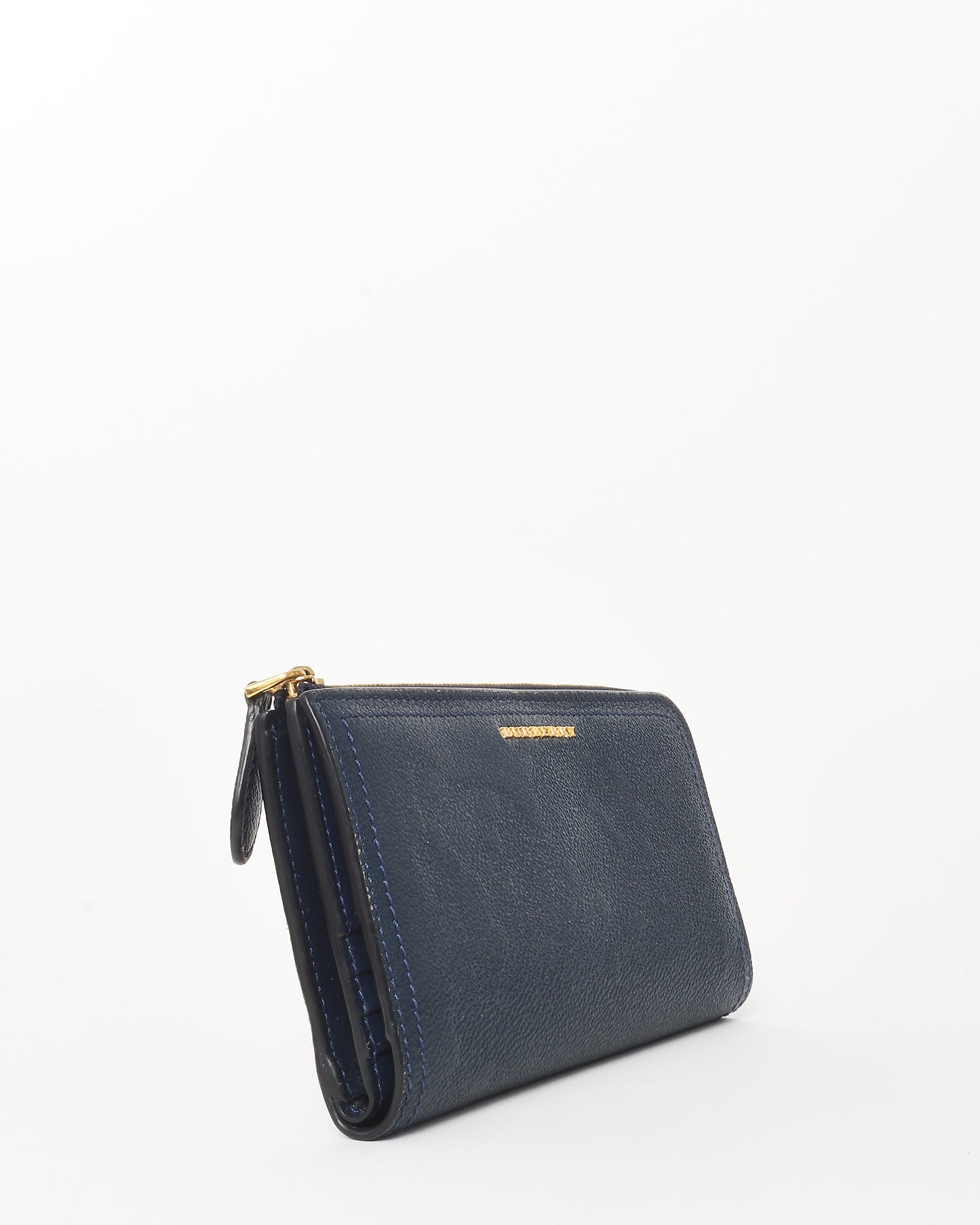 Portefeuille long zippé en cuir bleu marine Burberry