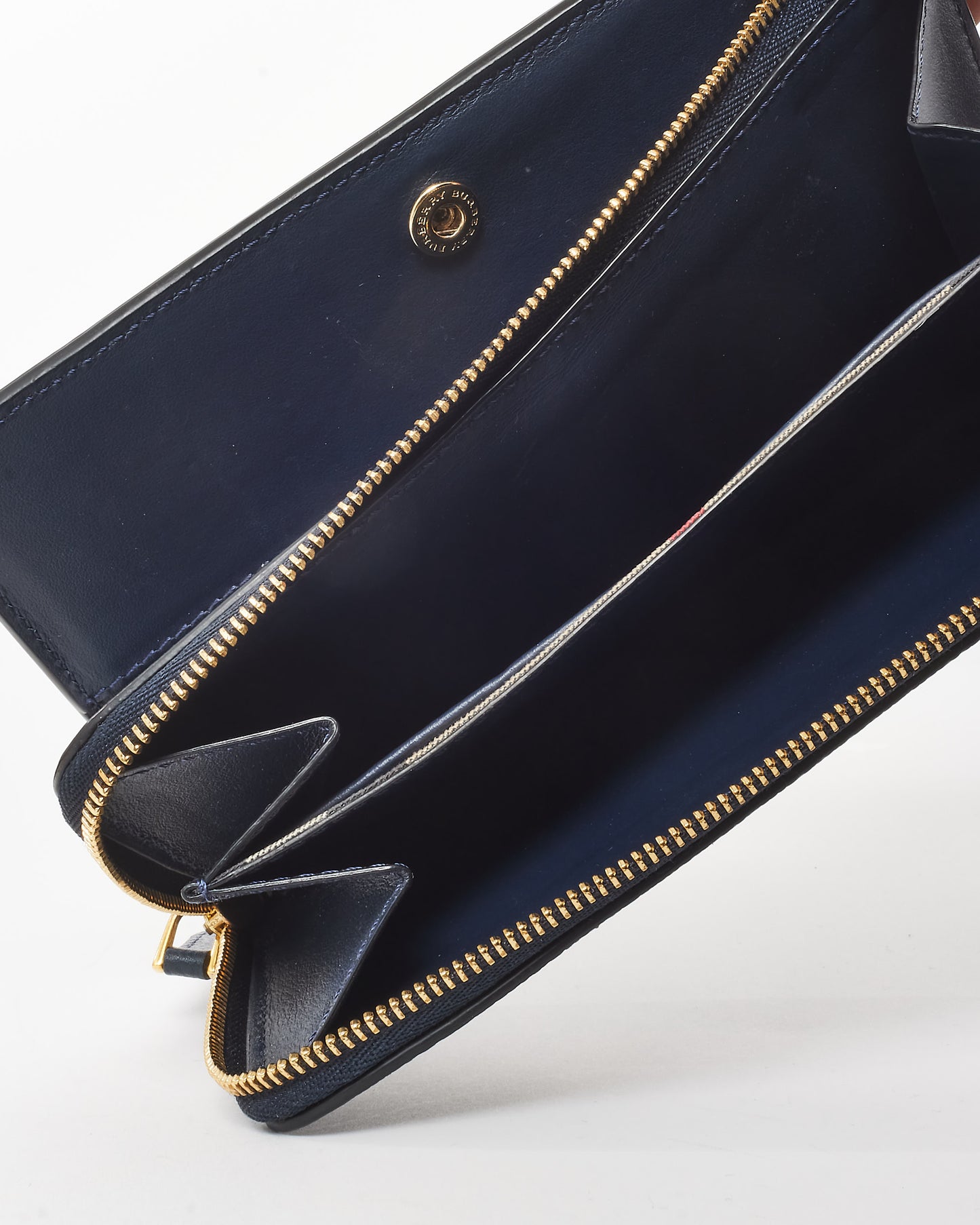 Portefeuille long zippé en cuir bleu marine Burberry