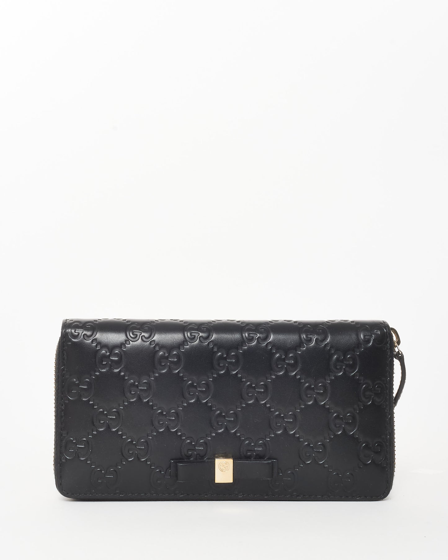 Gucci Black Monogram Guccissima Leather Bow Zippy Wallet