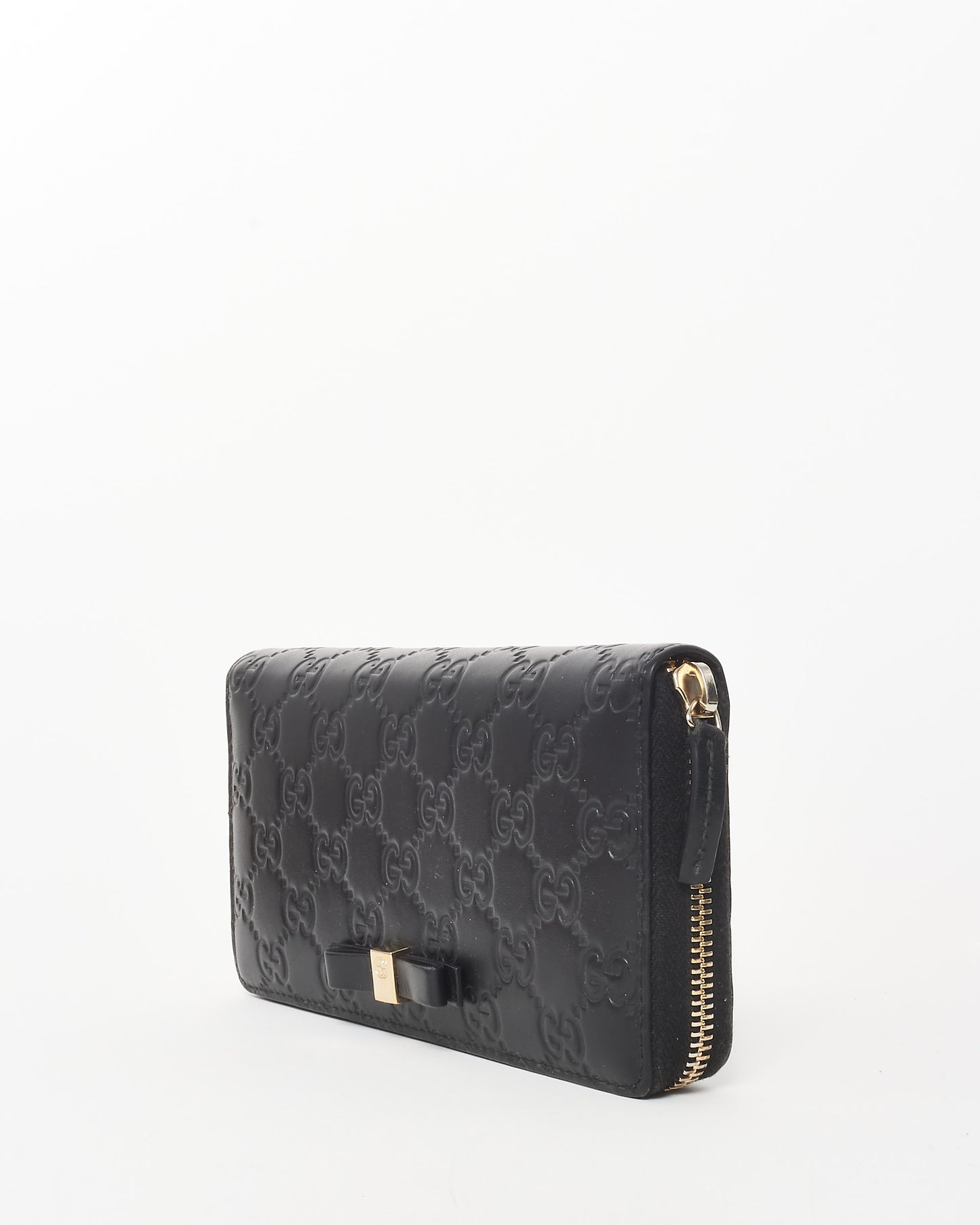 Gucci Black Monogram Guccissima Leather Bow Zippy Wallet