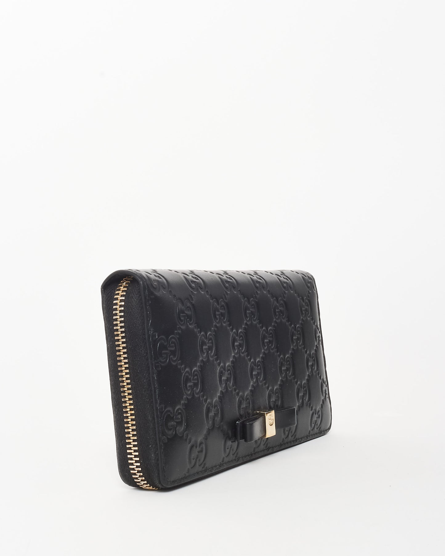 Gucci Black Monogram Guccissima Leather Bow Zippy Wallet