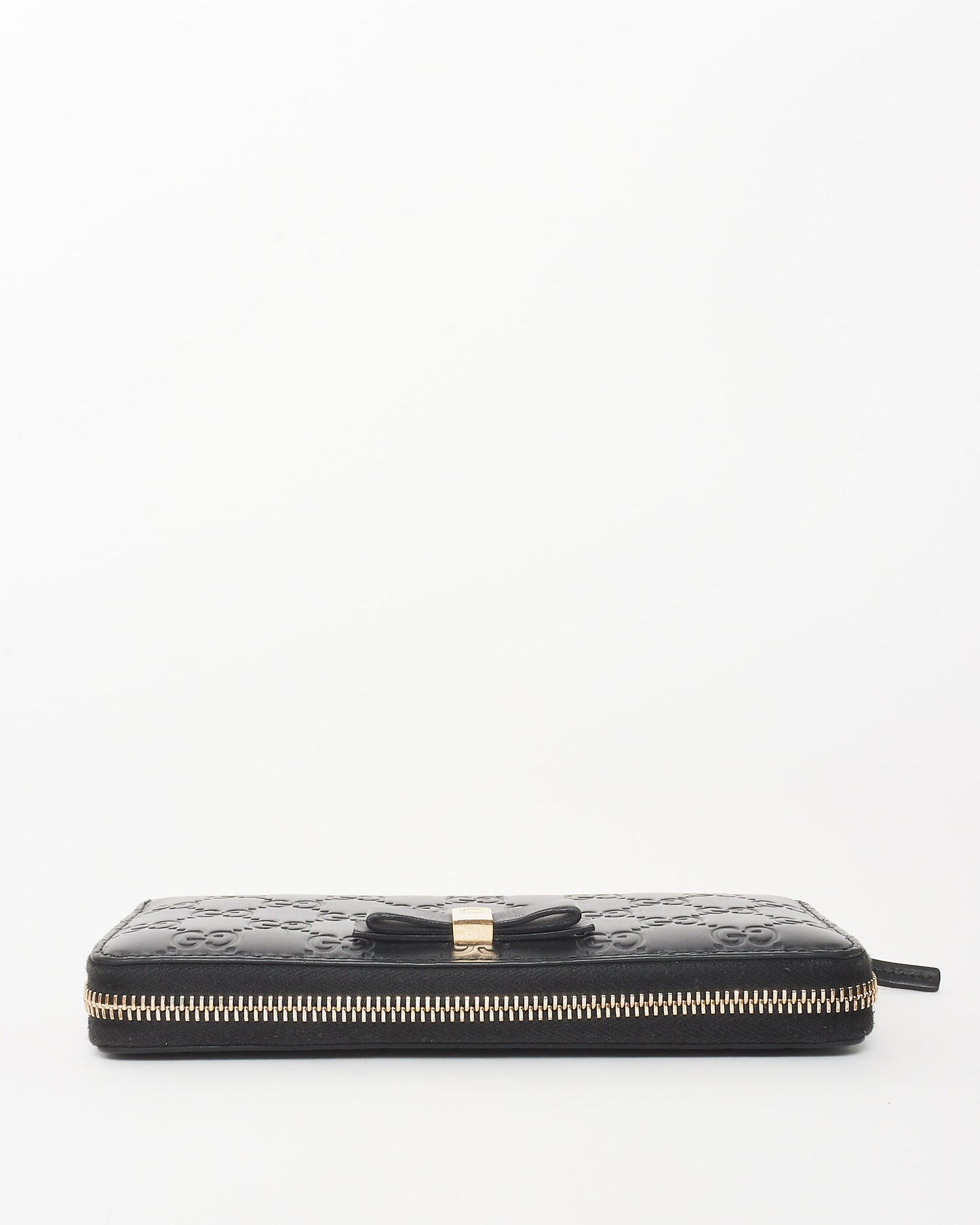Gucci Black Monogram Guccissima Leather Bow Zippy Wallet