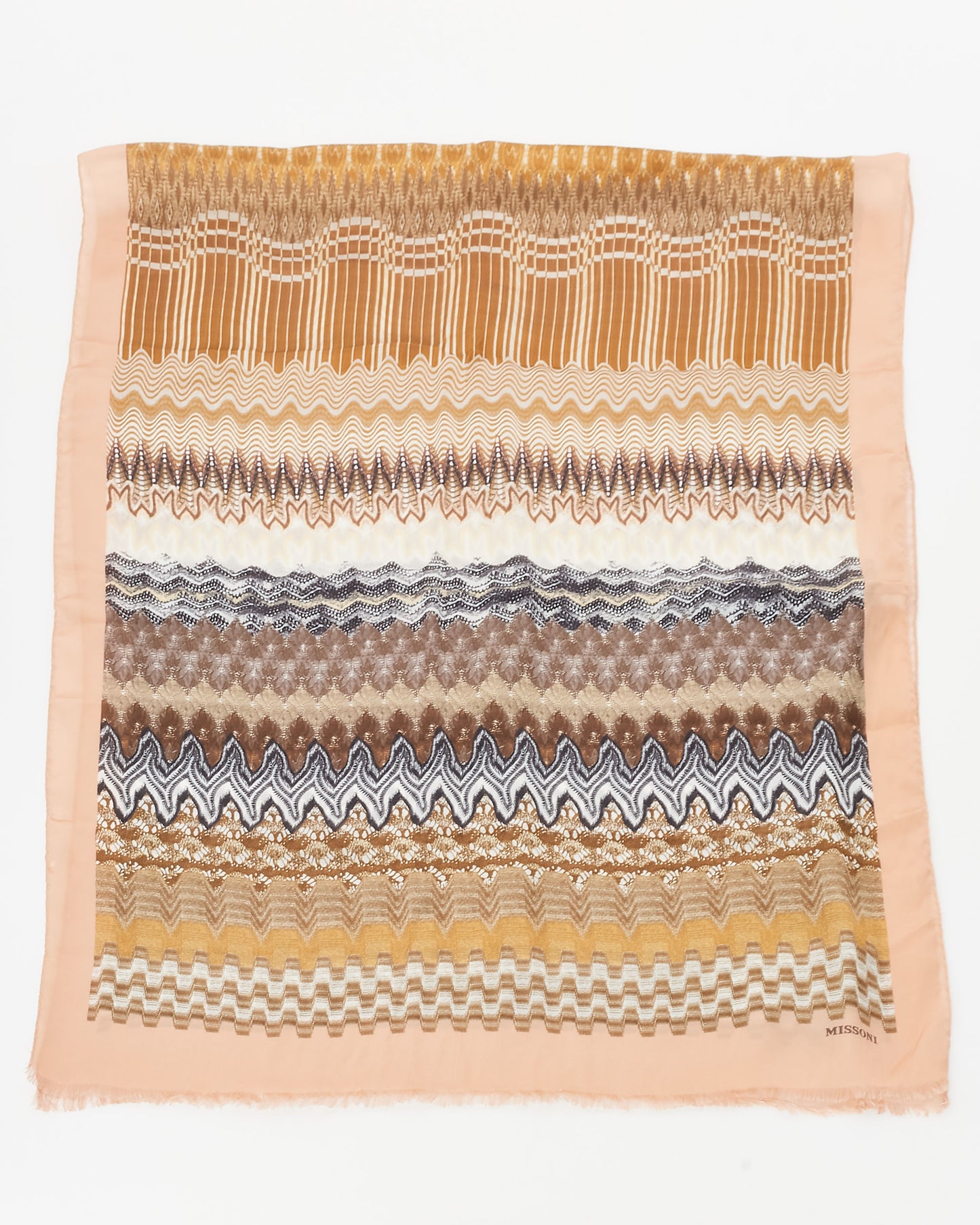 Missoni Gold Multi Zigzag Print Silk Scarf
