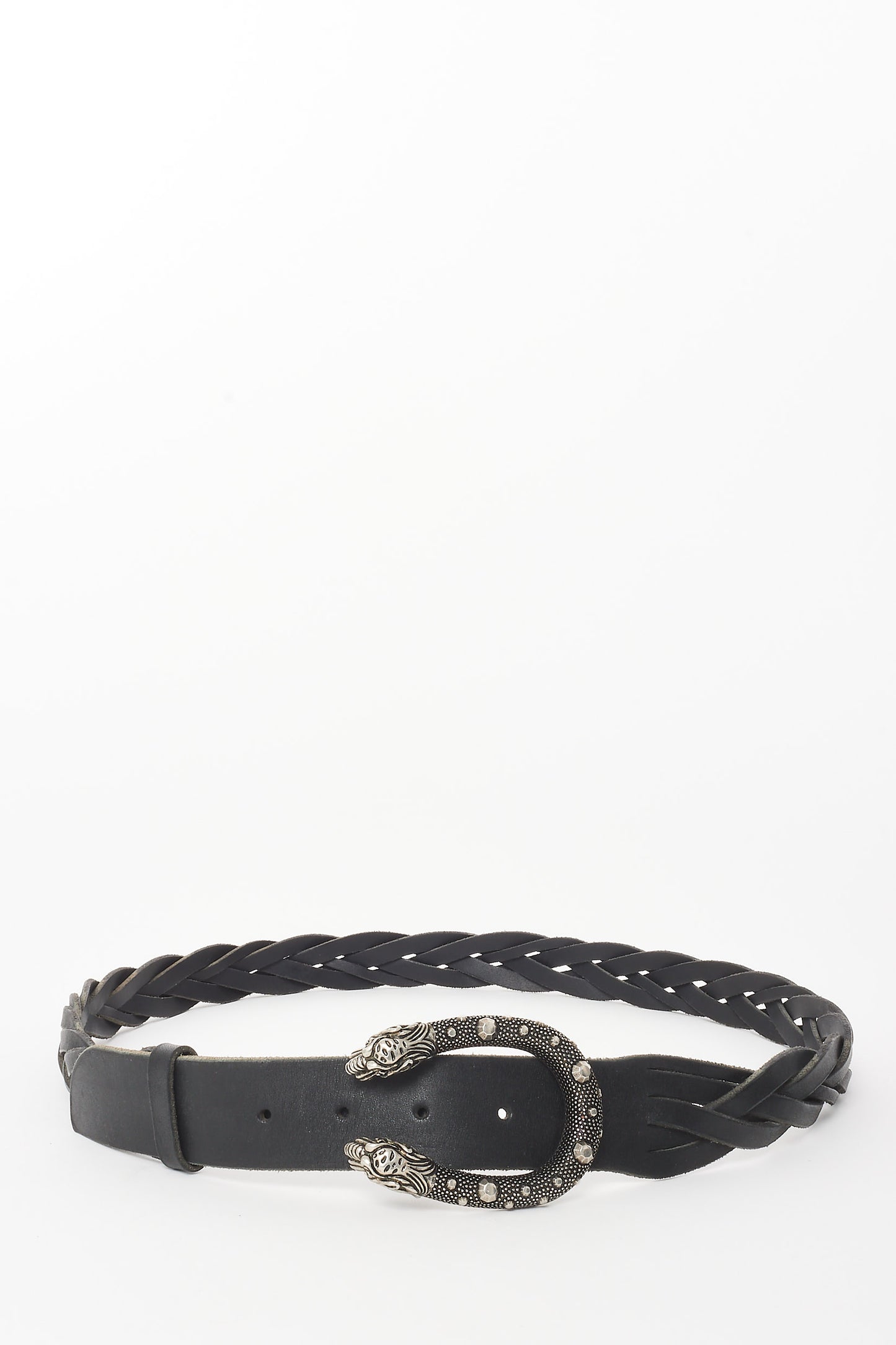 Gucci Black Leather Braided Rugged Dionysus Buckle Belt - 105/42