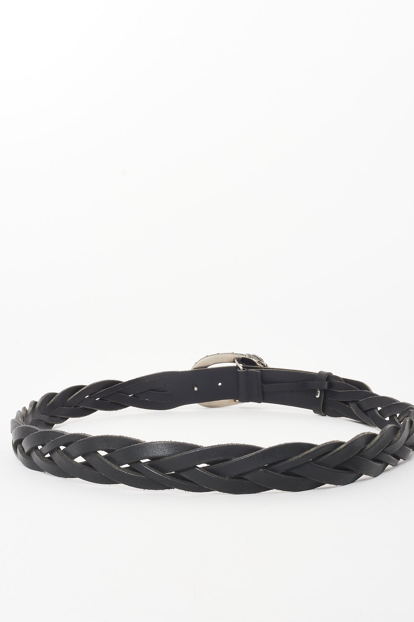 Gucci Black Leather Braided Rugged Dionysus Buckle Belt - 105/42