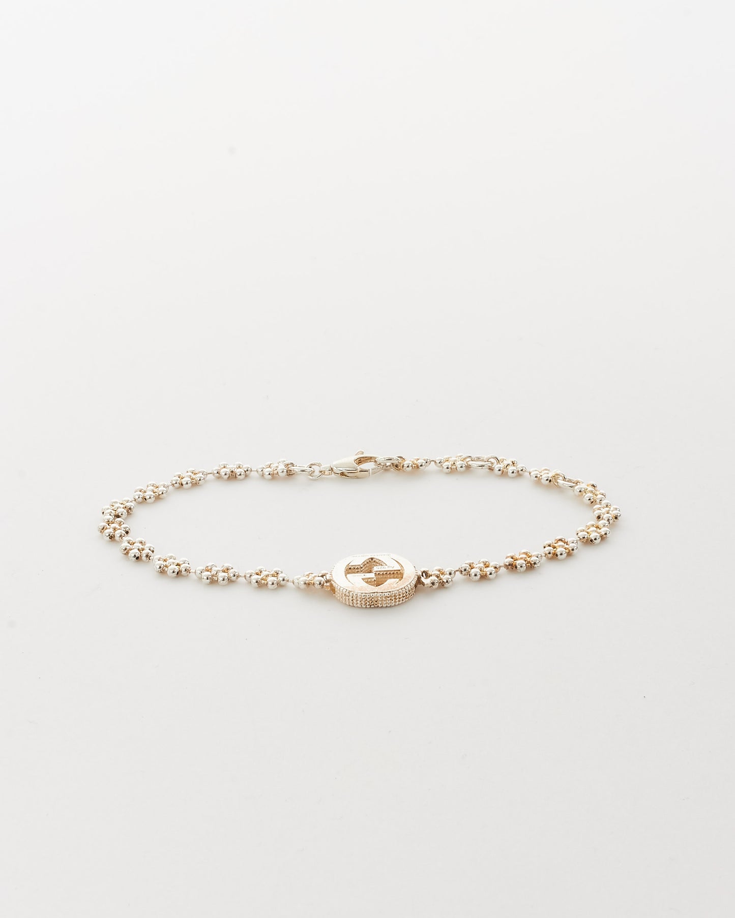 Gucci Sterling Silver Interlocking GG Station Flower Chain Bracelet