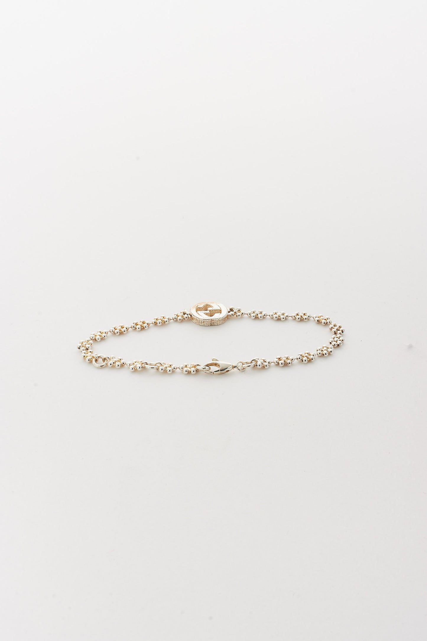 Gucci Sterling Silver Interlocking GG Station Flower Chain Bracelet