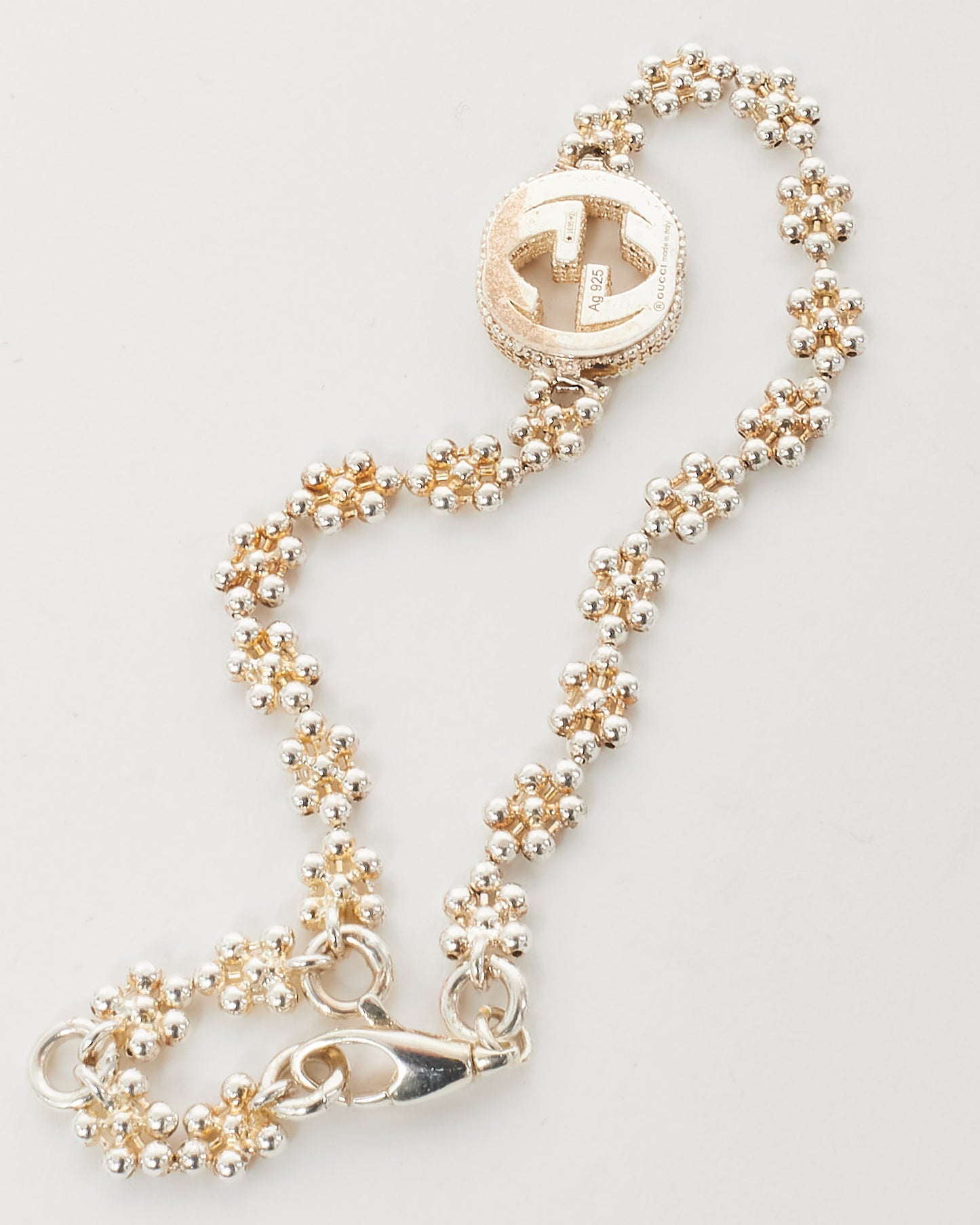 Gucci Sterling Silver Interlocking GG Station Flower Chain Bracelet