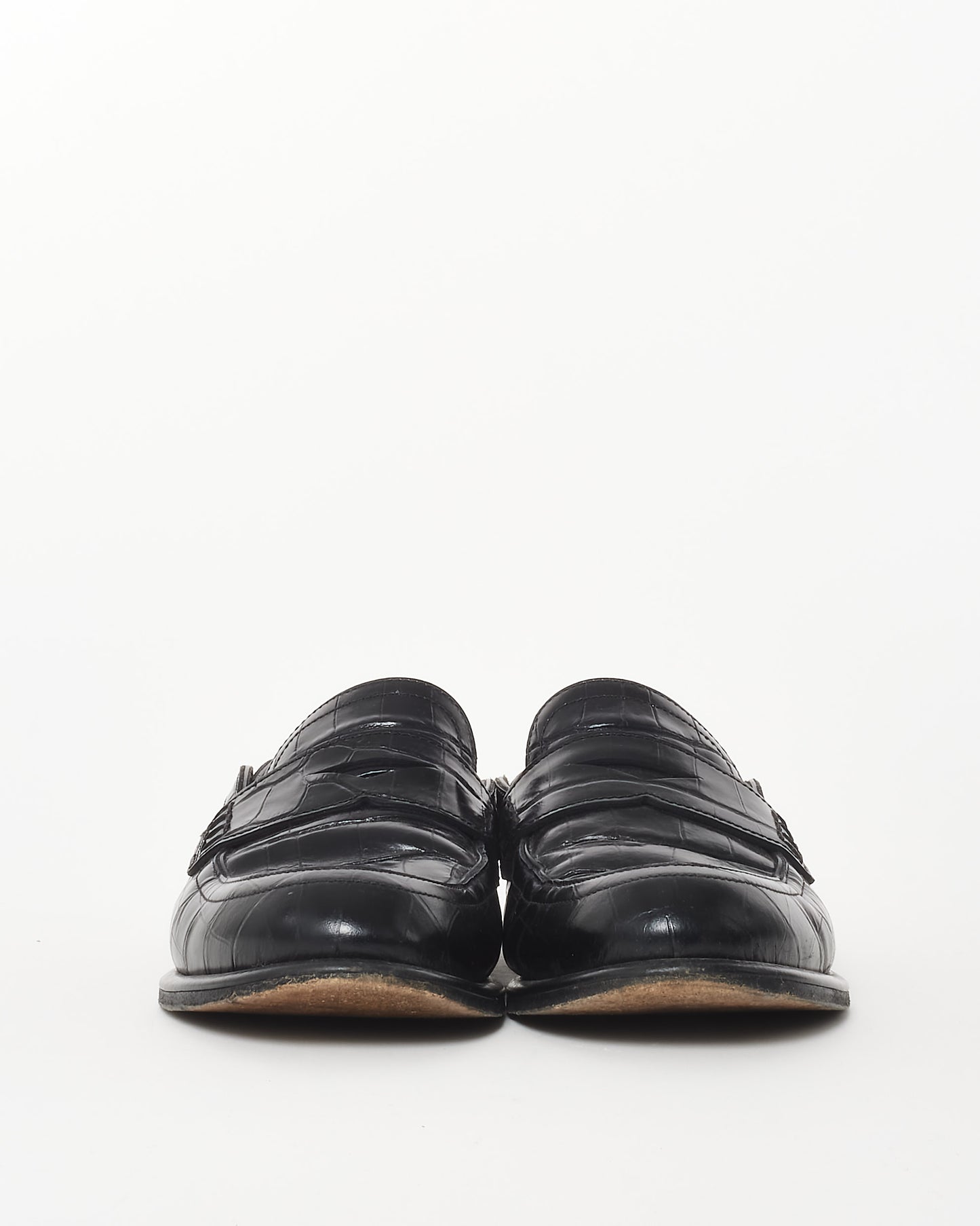 Loewe Black Leather Croc Embossed Calfskin Leather Slip On Loafers - 36