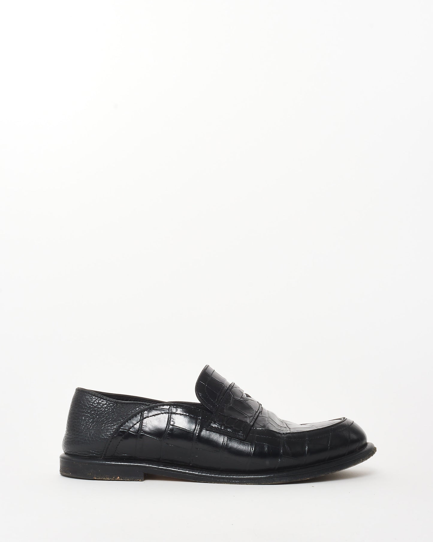 Loewe Black Leather Croc Embossed Calfskin Leather Slip On Loafers - 36