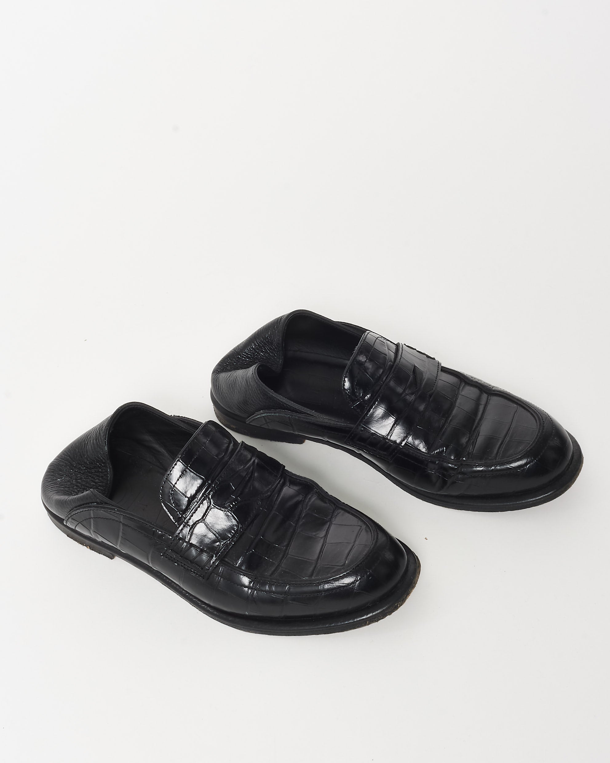 Buy Loewe Black Leather Croc Embossed Calfskin Leather Slip On
