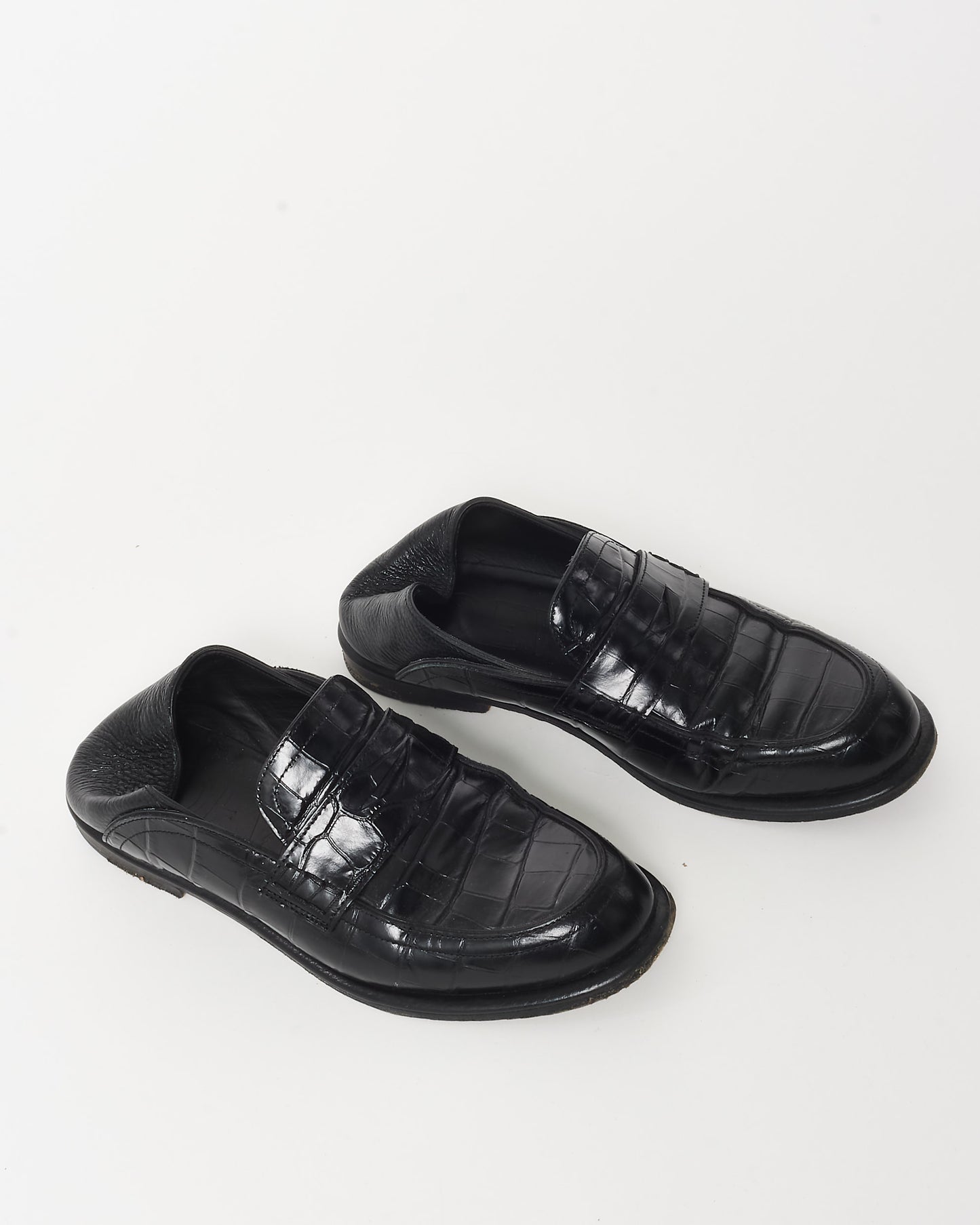Loewe Black Leather Croc Embossed Calfskin Leather Slip On Loafers - 36