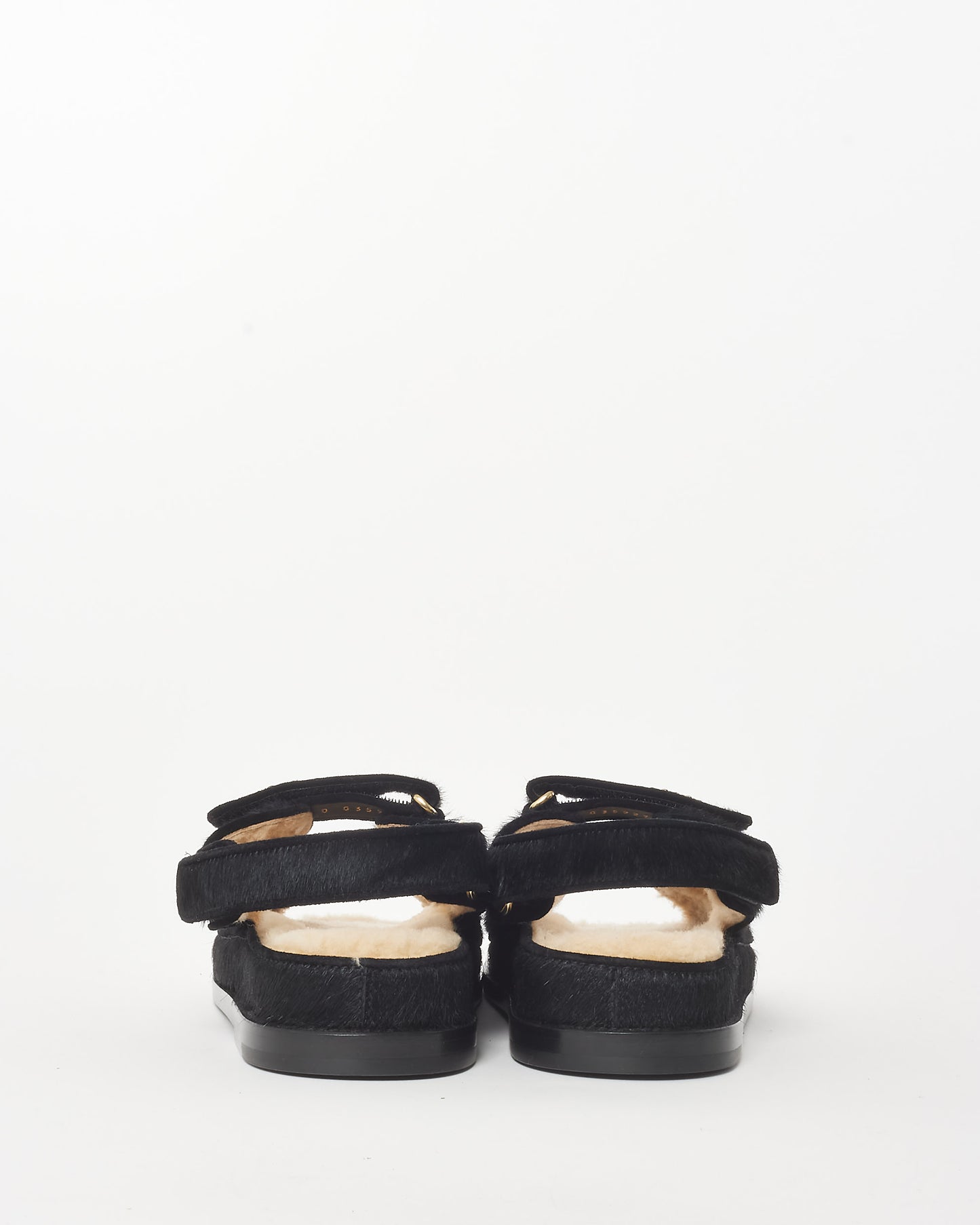 Chanel Black Pony Hair & Shearling Logo Dad Sandals - 37