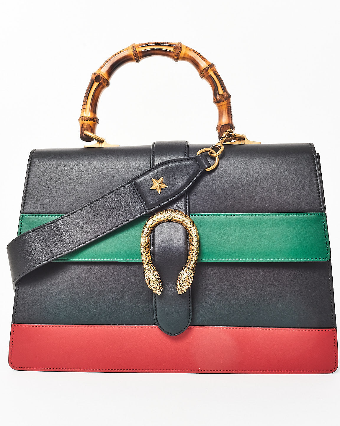 Gucci Black/Green/Red Leather Large Sylvie Web Dionysus Bag