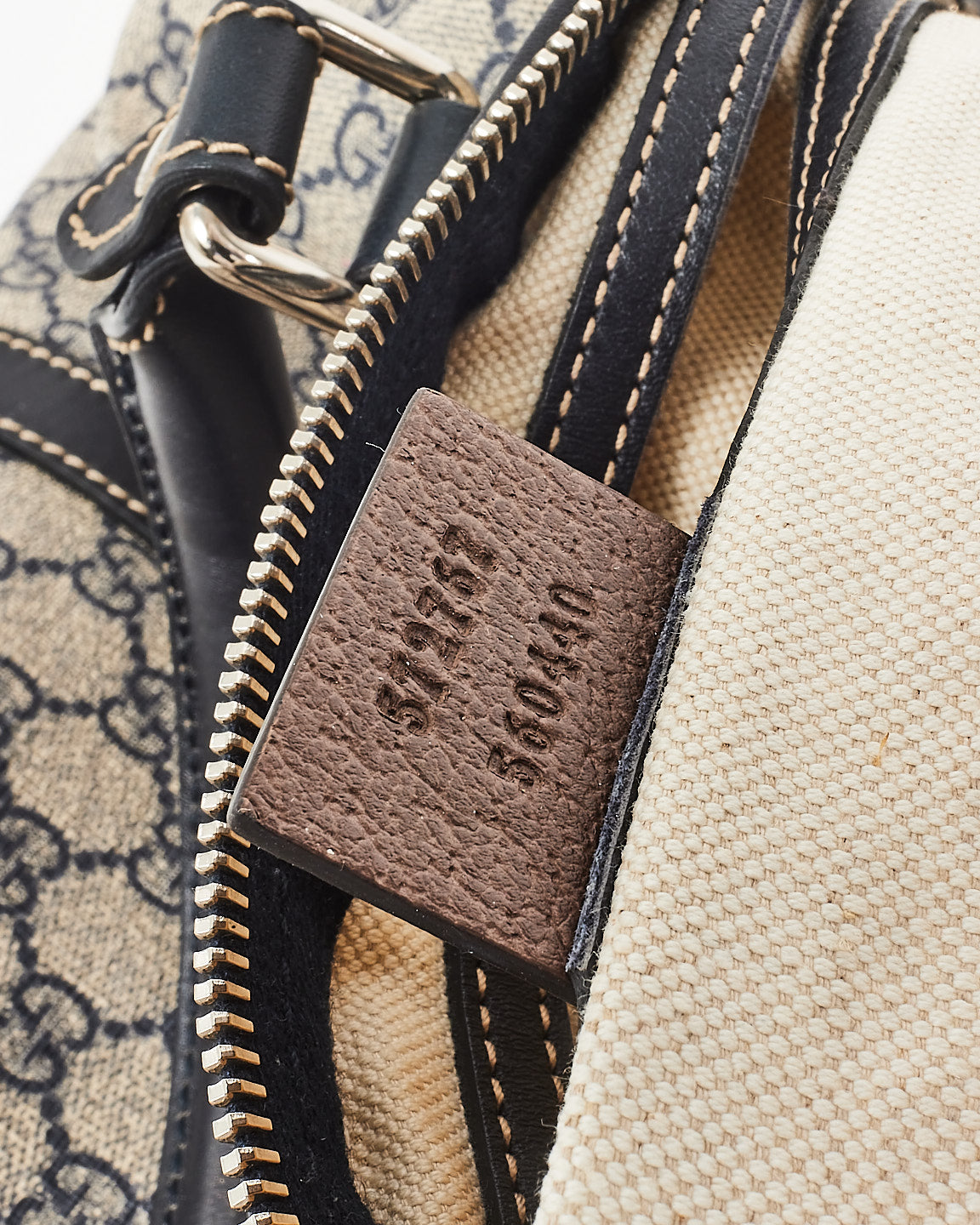 Gucci Navy & Beige Monogram GG Supreme Canvas Carry On Duffle Bag w/ Strap