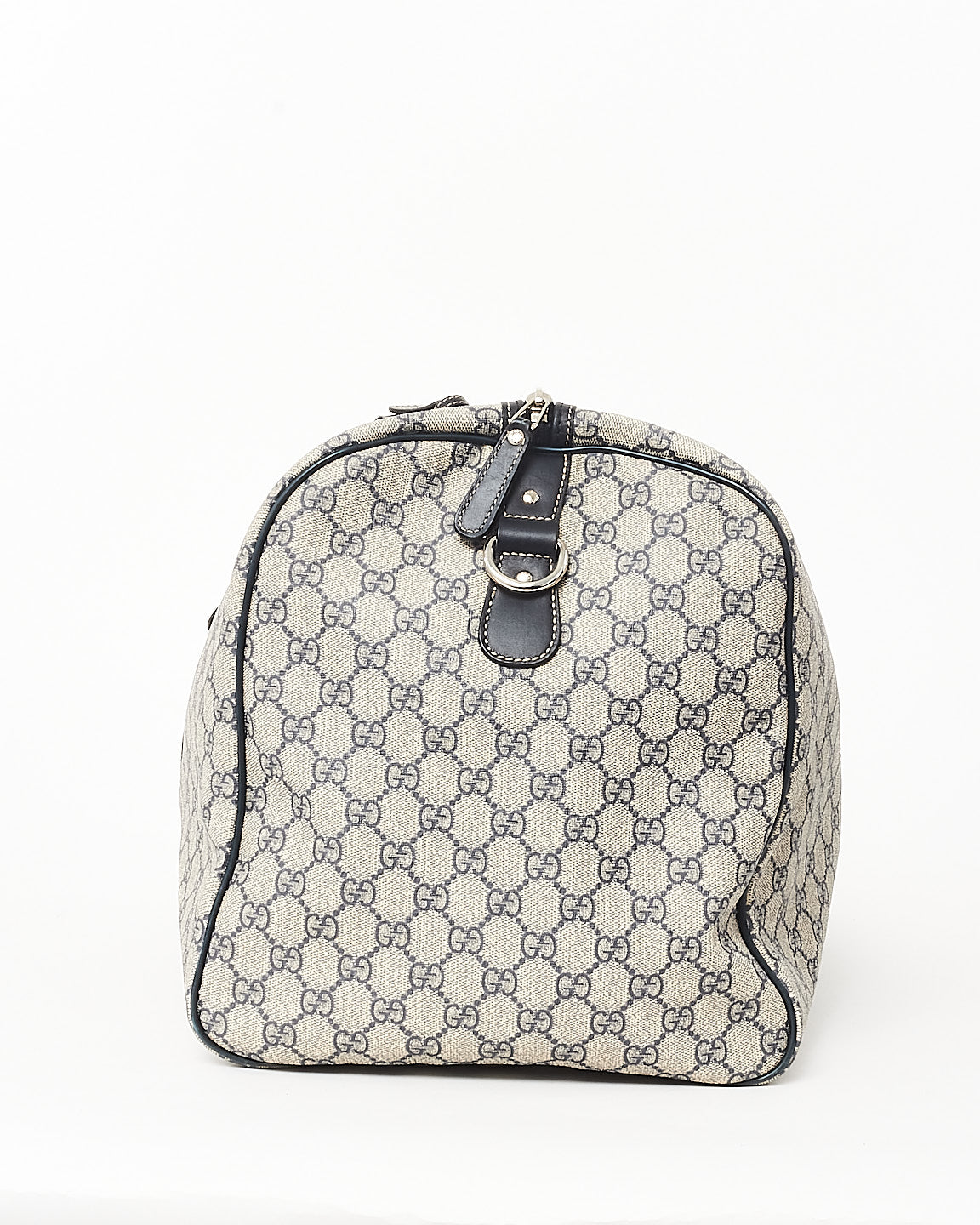 Gucci Navy & Beige Monogram GG Supreme Canvas Carry On Duffle Bag w/ Strap