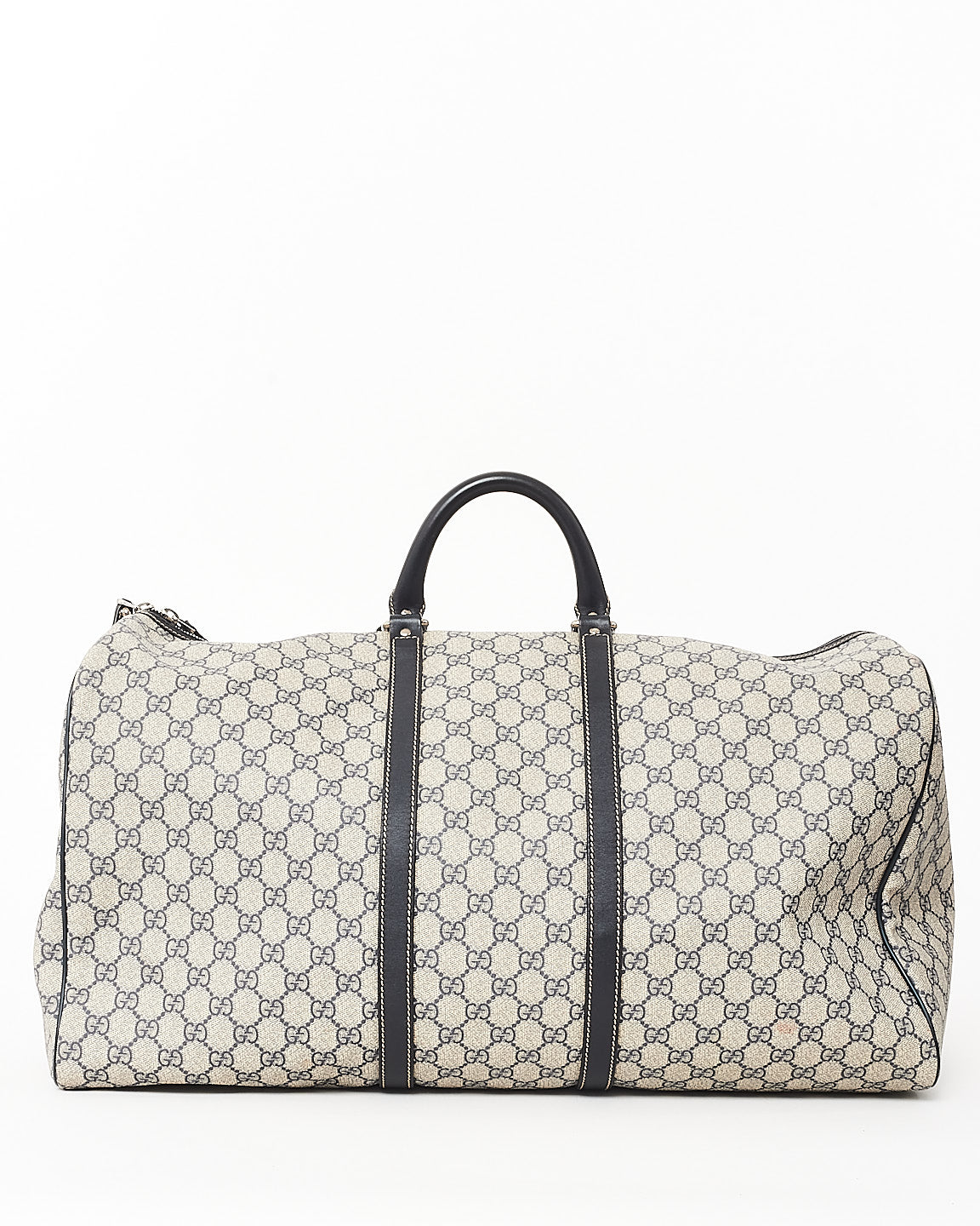 Gucci Navy & Beige Monogram GG Supreme Canvas Carry On Duffle Bag w/ Strap