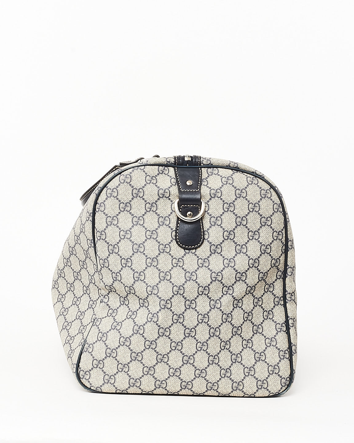 Gucci Navy & Beige Monogram GG Supreme Canvas Carry On Duffle Bag w/ Strap