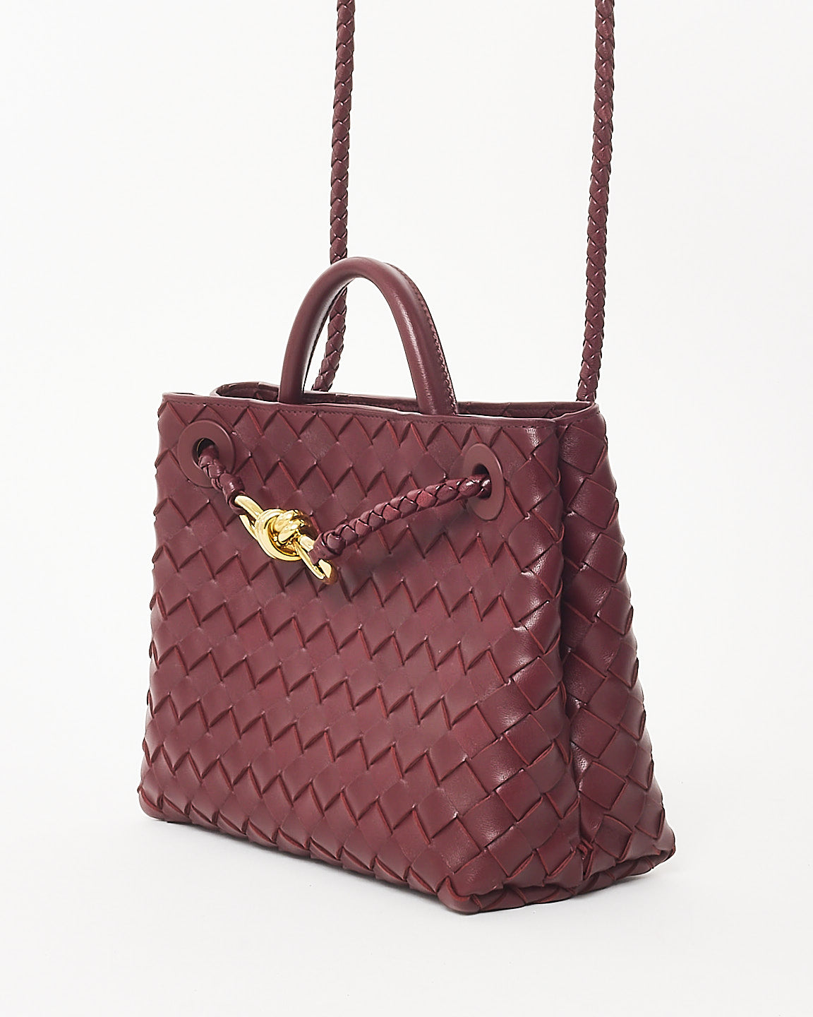 Bottega Veneta Red Barolo Intrecciato Leather Small Andiamo Bag