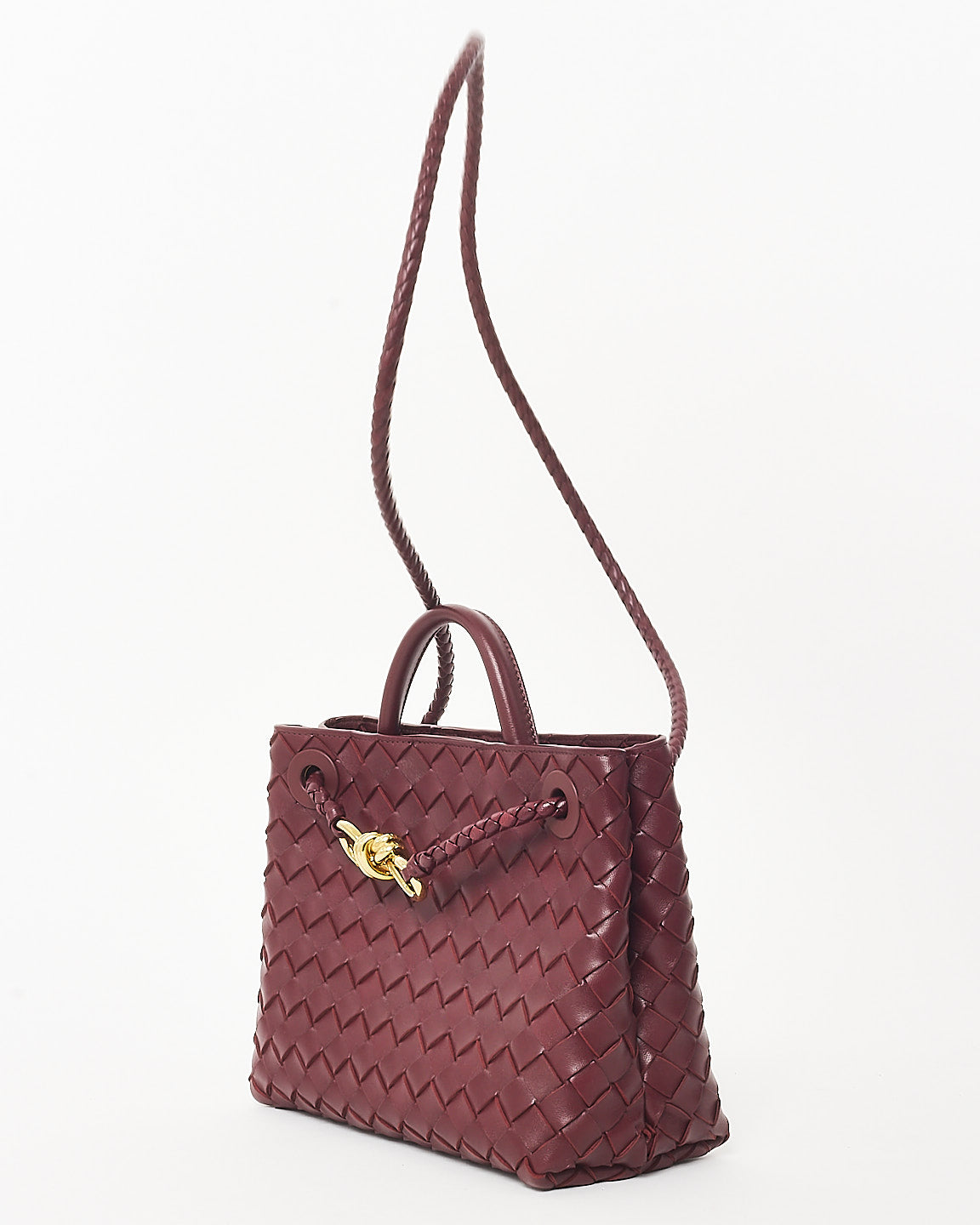 Bottega Veneta Red Barolo Intrecciato Leather Small Andiamo Bag