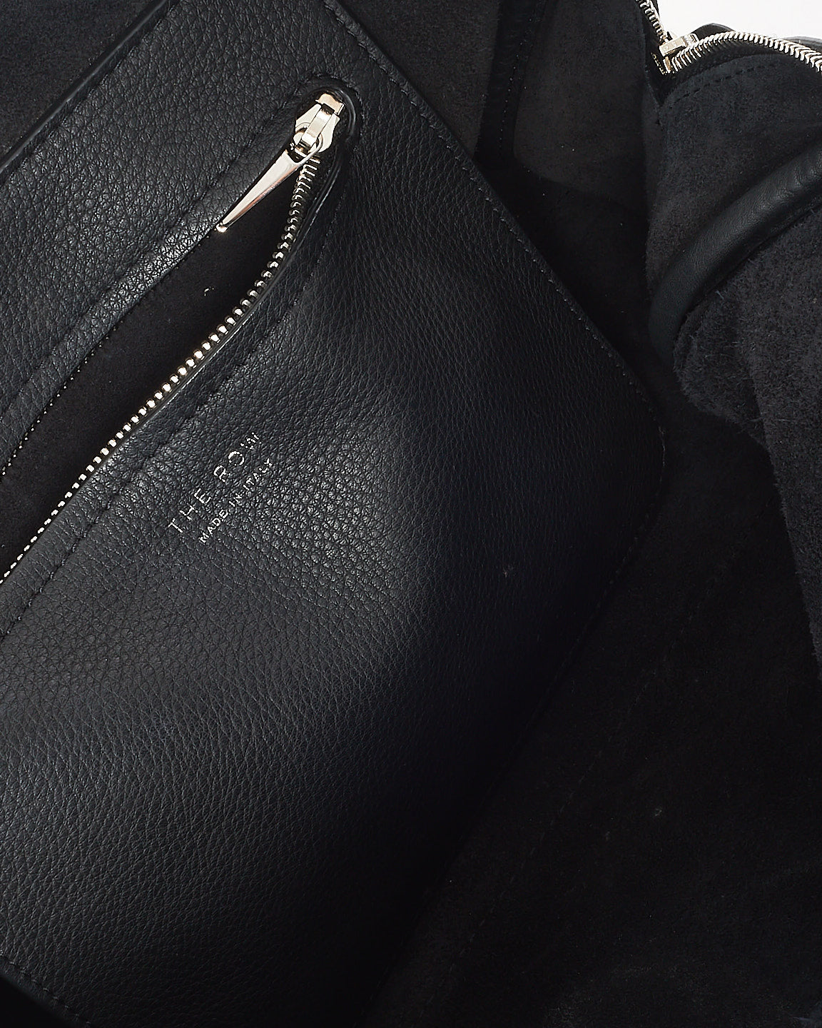 The Row Black Grained Leather Soft Bowling Tote Bag w/ Strap